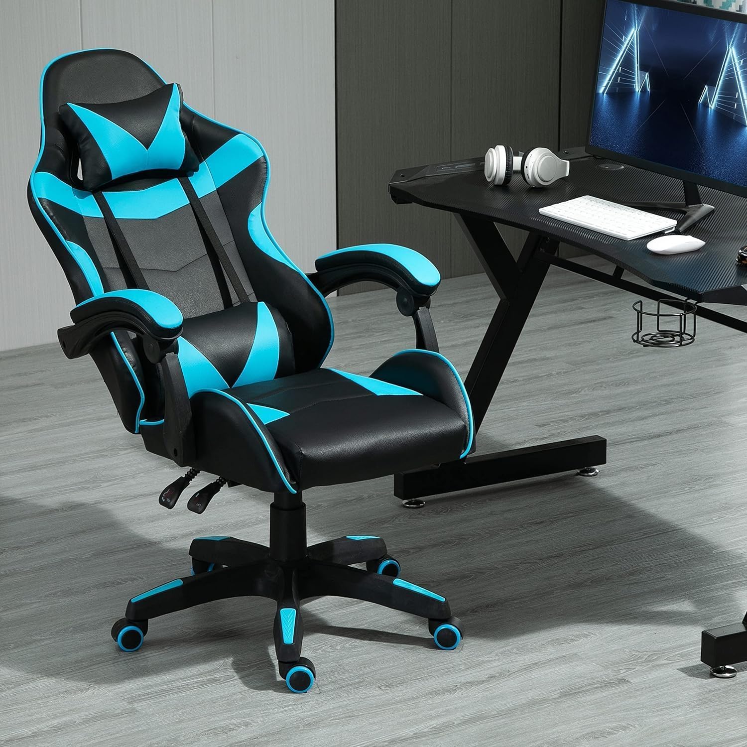 mcc direct Sedia da ufficio ergonomica, girevole, sedia da scrivania, sedia da gioco, sedia da gaming, blu