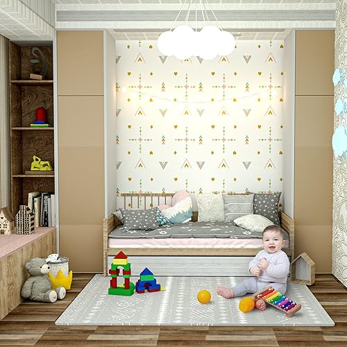 Miniatura 7 de TCBunny - Alfombra de juego extragrande para bebés, tapete de espuma de rompecabezas de 4 x 6 pies para niños y niños pequeños (bohemia)