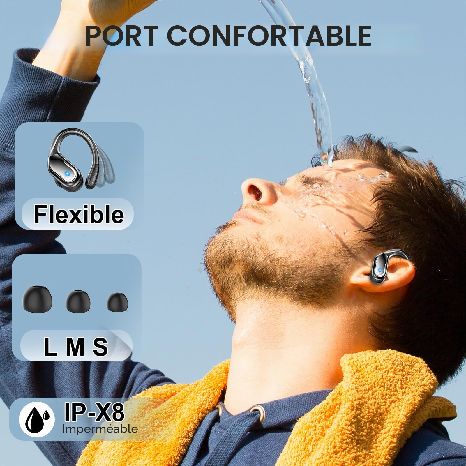 Ecouteurs Bluetooth Sans Fil Sport, 75Hrs Écouteurs Bluetooth 5.4 avec Stéréo HiFi 3D, 4 ENC Réduction de Bruit Mic Oreillette sans Fil USB-C Charge, Étanches IP7 Casque Running LED pour Android/iOS