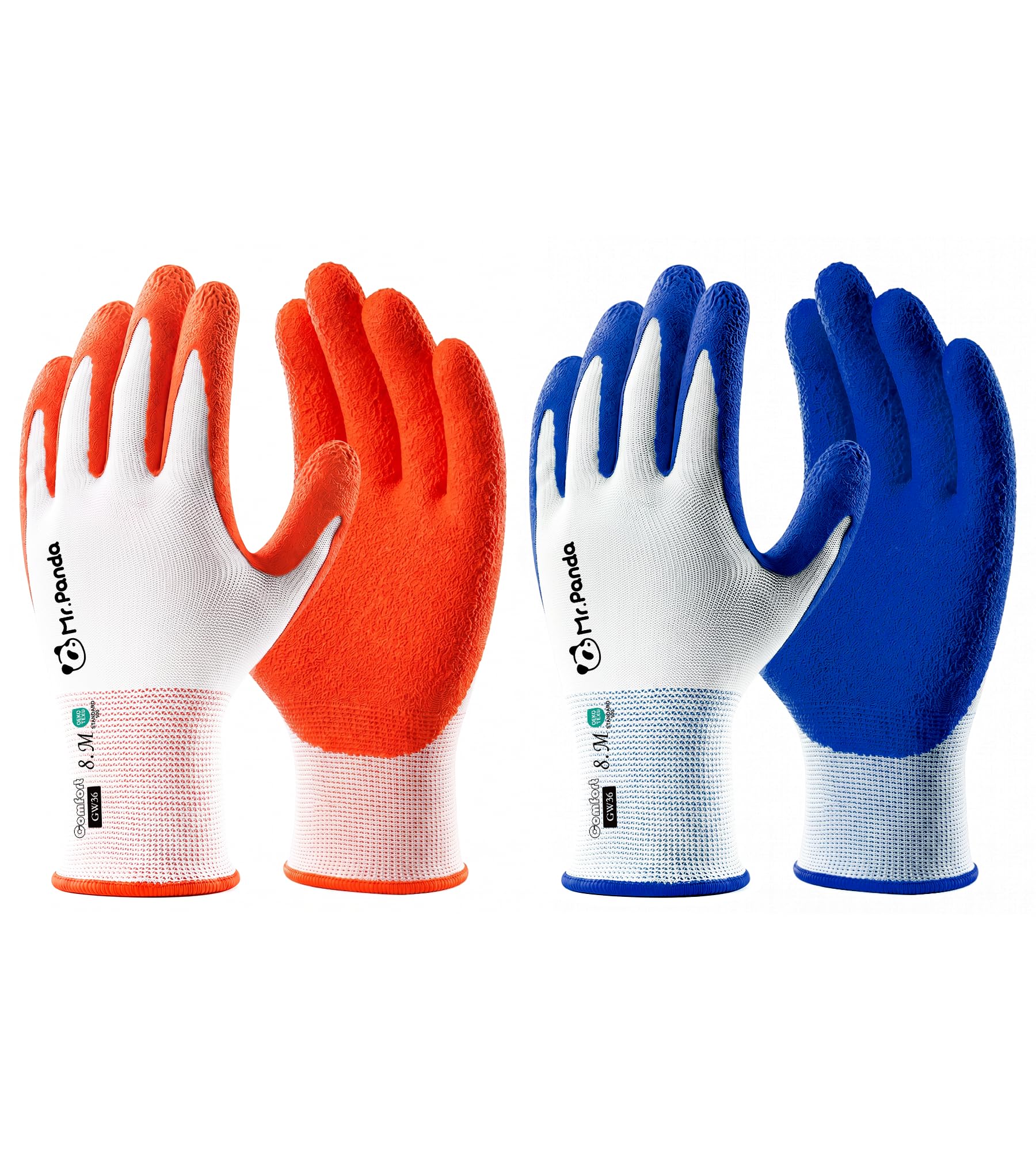 Mr.Panda 6 Pares de Guantes de Jardinería para Mujer, Suaves con La piel, Guantes de Trabajo Recubiertos de Látex, Transpirables, Azul & Rojo, 7/S