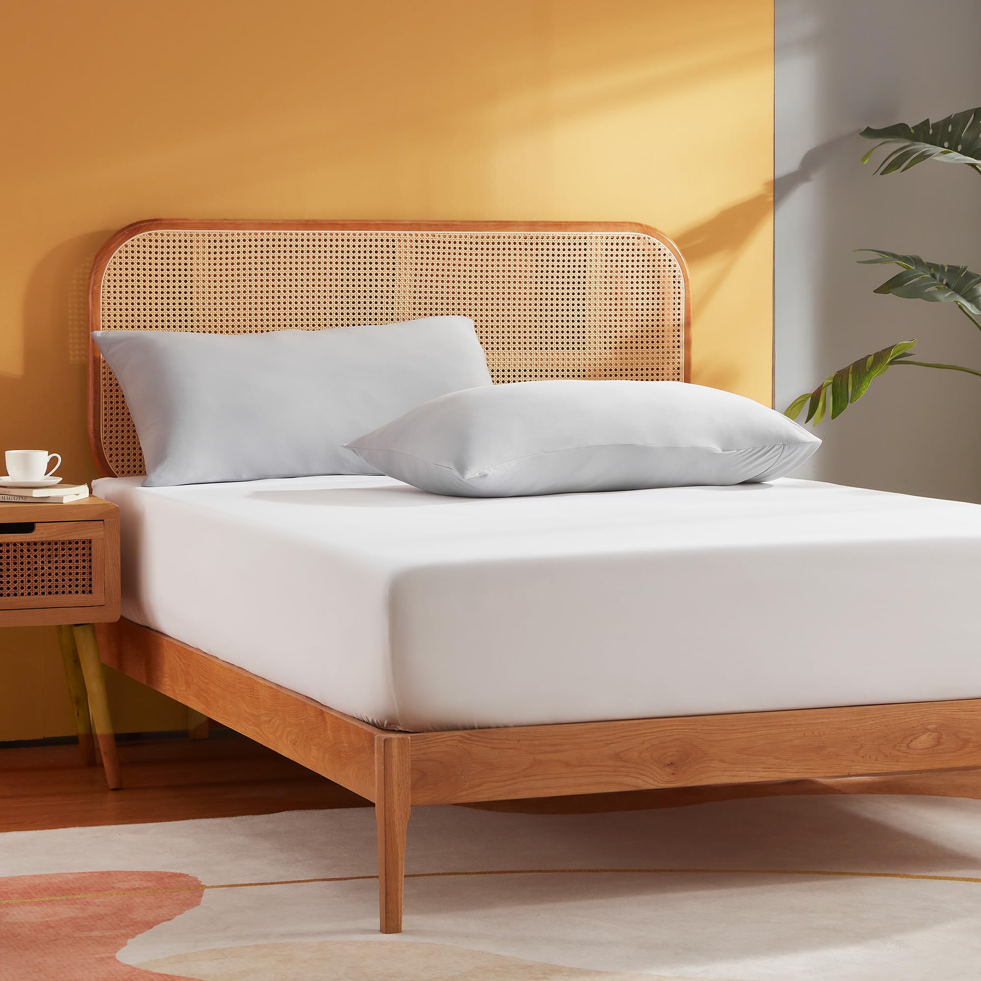 Sonive King Size Fitted Sheets, 30 cm Extra Deep Pocket White Bed Sheets 11.8 inch, 150 x ...