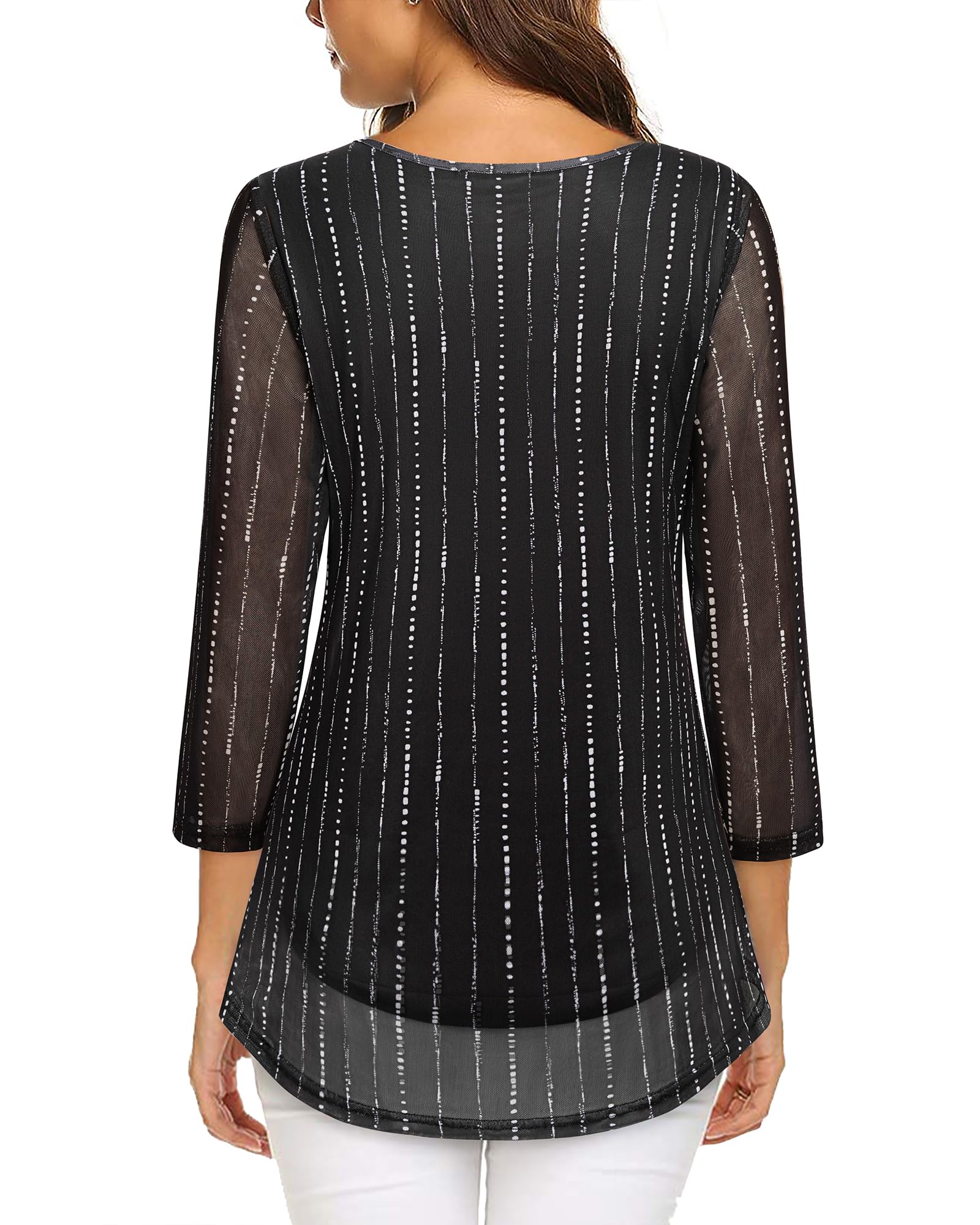 VALOLIA Blusa Tipo túnica de Manga 3/4 para Mujer, Estilo Casual, Holgada, Floral, Plisada, de Malla