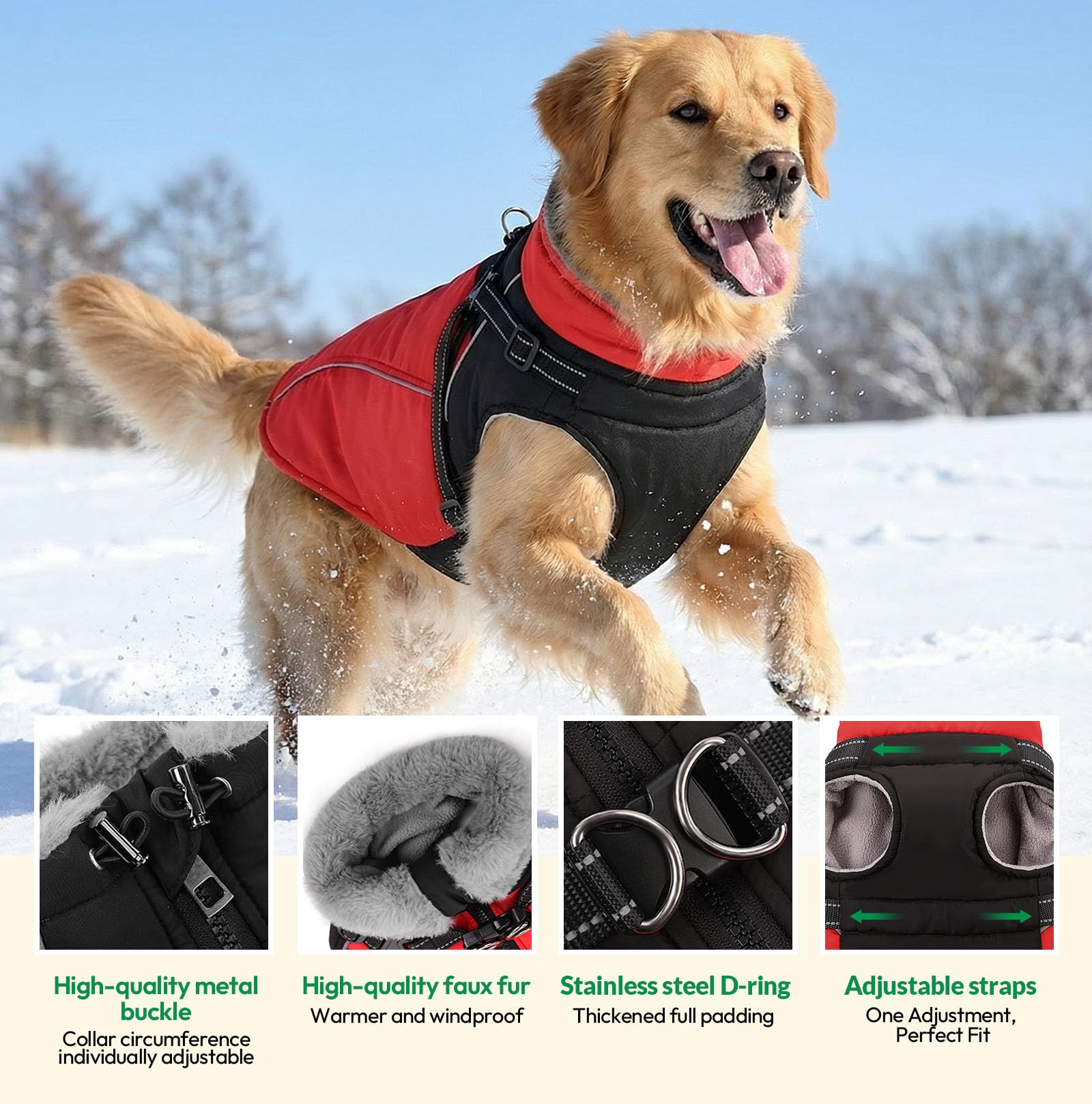 KONVINIT Veste d'hiver Chaude pour Chien - Manteau Imperméable avec Harnais pour Activités Extérieures par Temps Froid