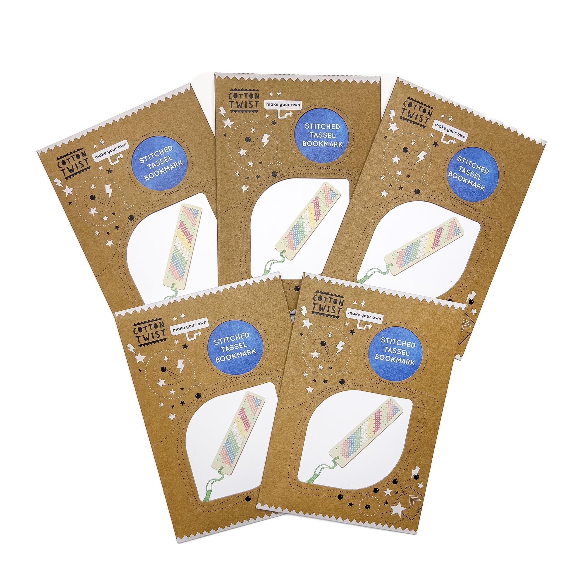 COTTON TWIST Make Your Own Stitched Tassel Bookmark Craft Kit - Unisex Creative Set - Pack of 5, Multicoloured