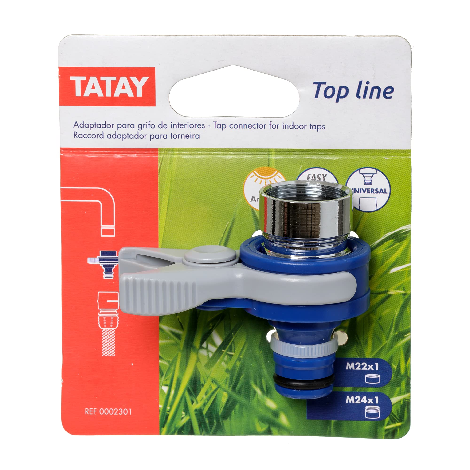 Visiter la boutique TATAY TATAY Adaptateur universel Top Line pour robinet d'intérieur, filetage externe 24 mm, filetage interne 22 mm, connecteur universel, protection solaire, installation facile, bleu. 0002301 in use