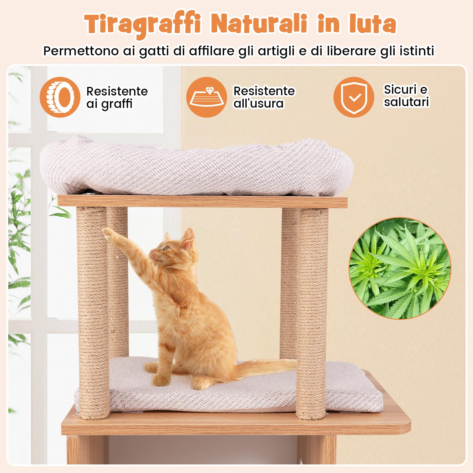 GYMAX Albero Tiragraffi per Gatti, 78 x 35 x 120 cm, Torre a 4 Livelli a Tema Sportivo con 2 Casette per gatti, Piattaforme, Amaca Canestro, Pali Tiragraffi in Iuta, Cuscini Rimovibili e Lavabili