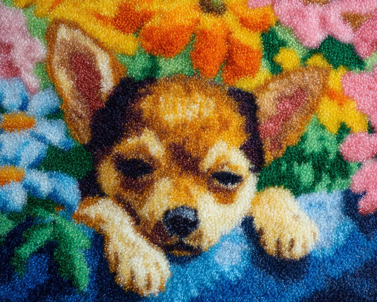 AMBATTERY Latch Hook Rug Kit Chihuahuas and Flowers 60x40cm