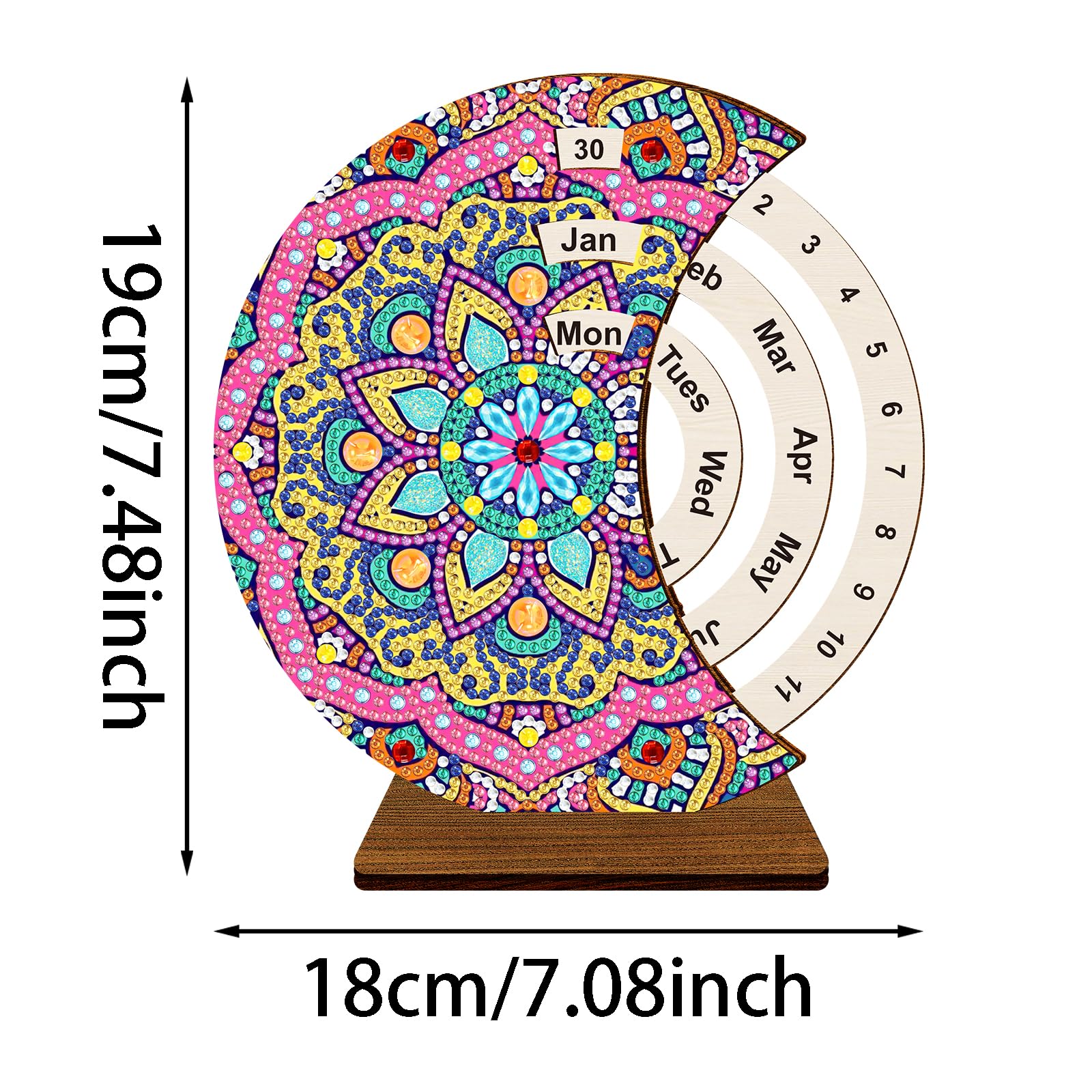 KookuLEE Kit Calendario Perpetuo Fai Da Te Con Pittura A Diamanti 5D - Girasoli E Paesaggio Elfo In Legno, Ornamento Da Tavolo Rotante Con Diamanti Di Resina