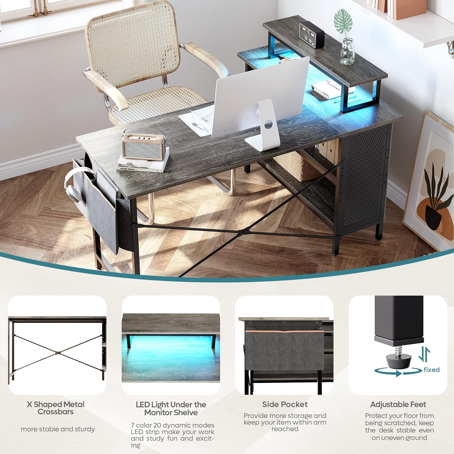 Buy Bestier 55 L Shaped Computer Desk with Enclosed Shelves and