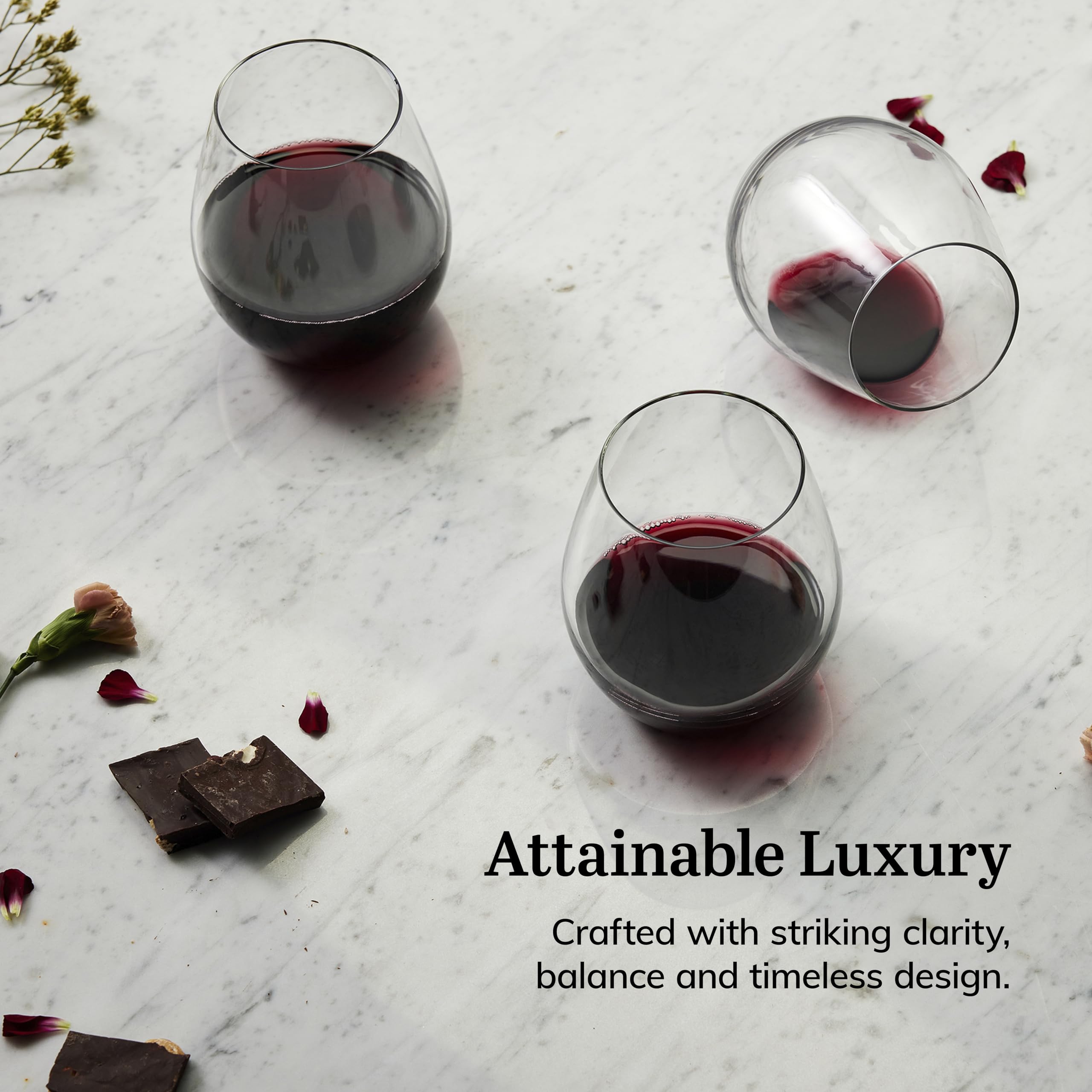 Libbey Signature Rot- und Weißweingläser 12er Set, Elegantes, Spülmaschinenfestes Glas Weingläser, Stiellose Weingläser Set für Geburtstage, Hochzeiten