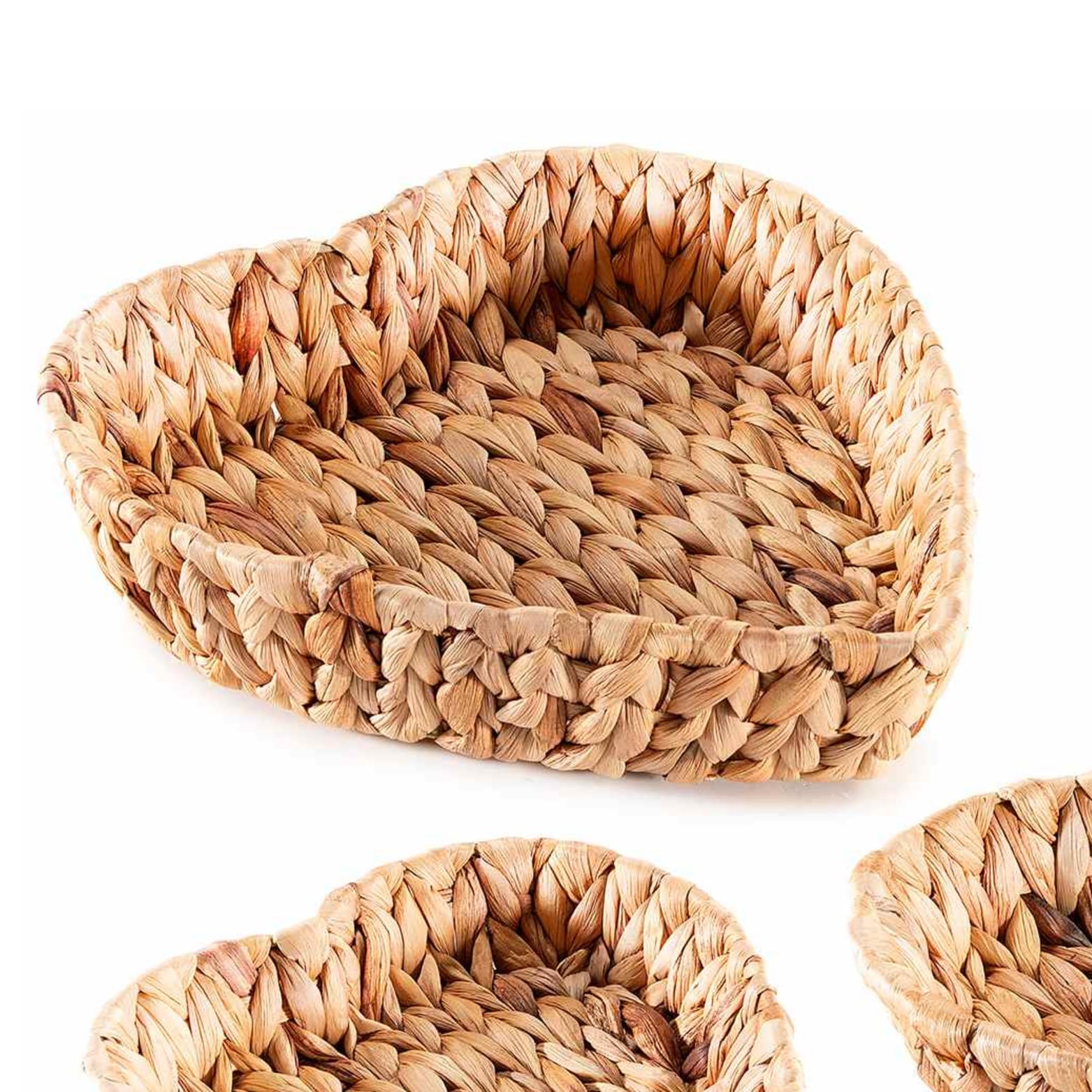 Gruppo Maruccia - Cestas de fibra natural trenzadas - En forma de corazón - Centro de mesa, frutero, complemento decoración - Juego de 3, idea regalo