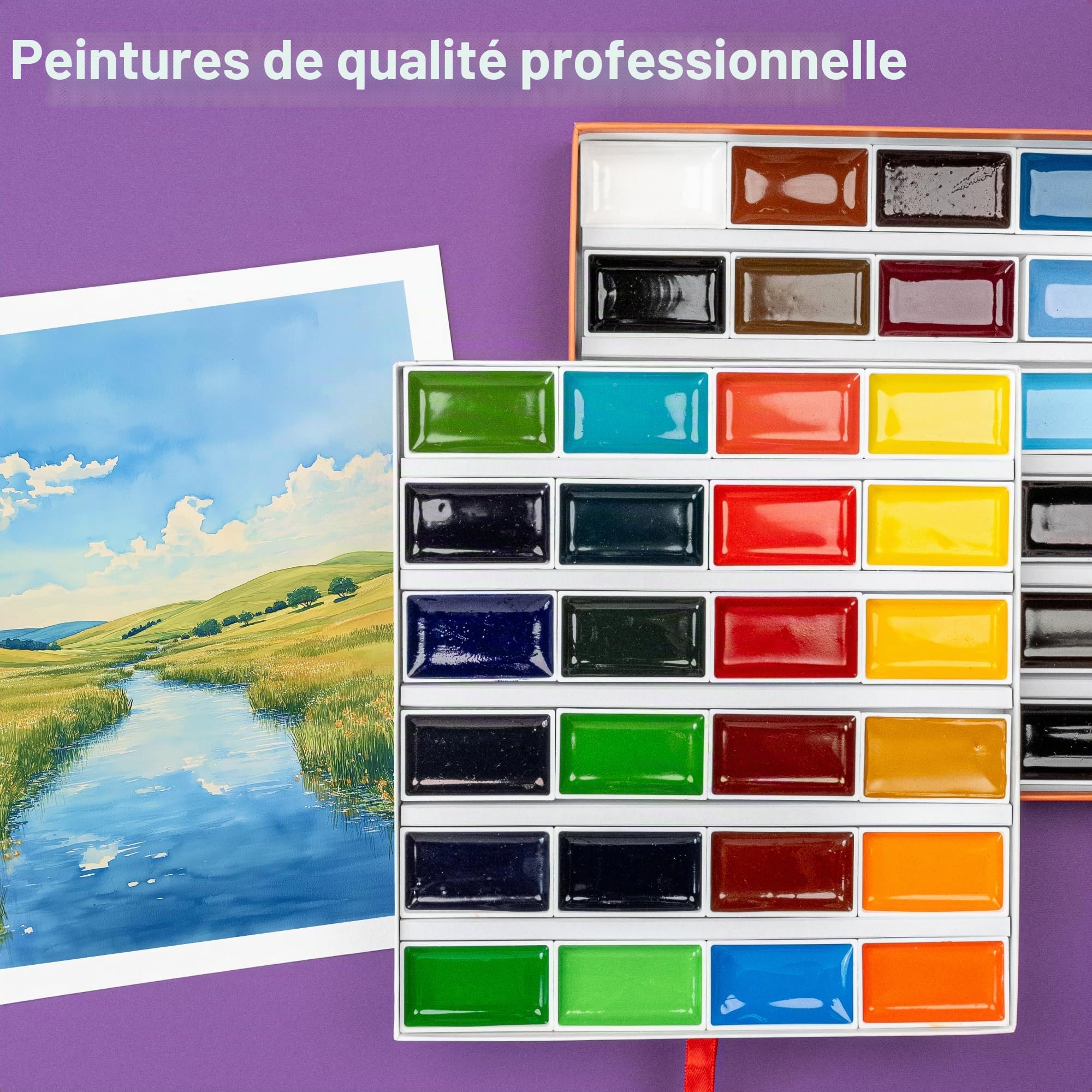 Artistro Aquarelle - 48 couleurs riches en pigments, godets XL, ASTM-I, haute résistance à la lumière et forte intensité colorante - pour adultes et enfants