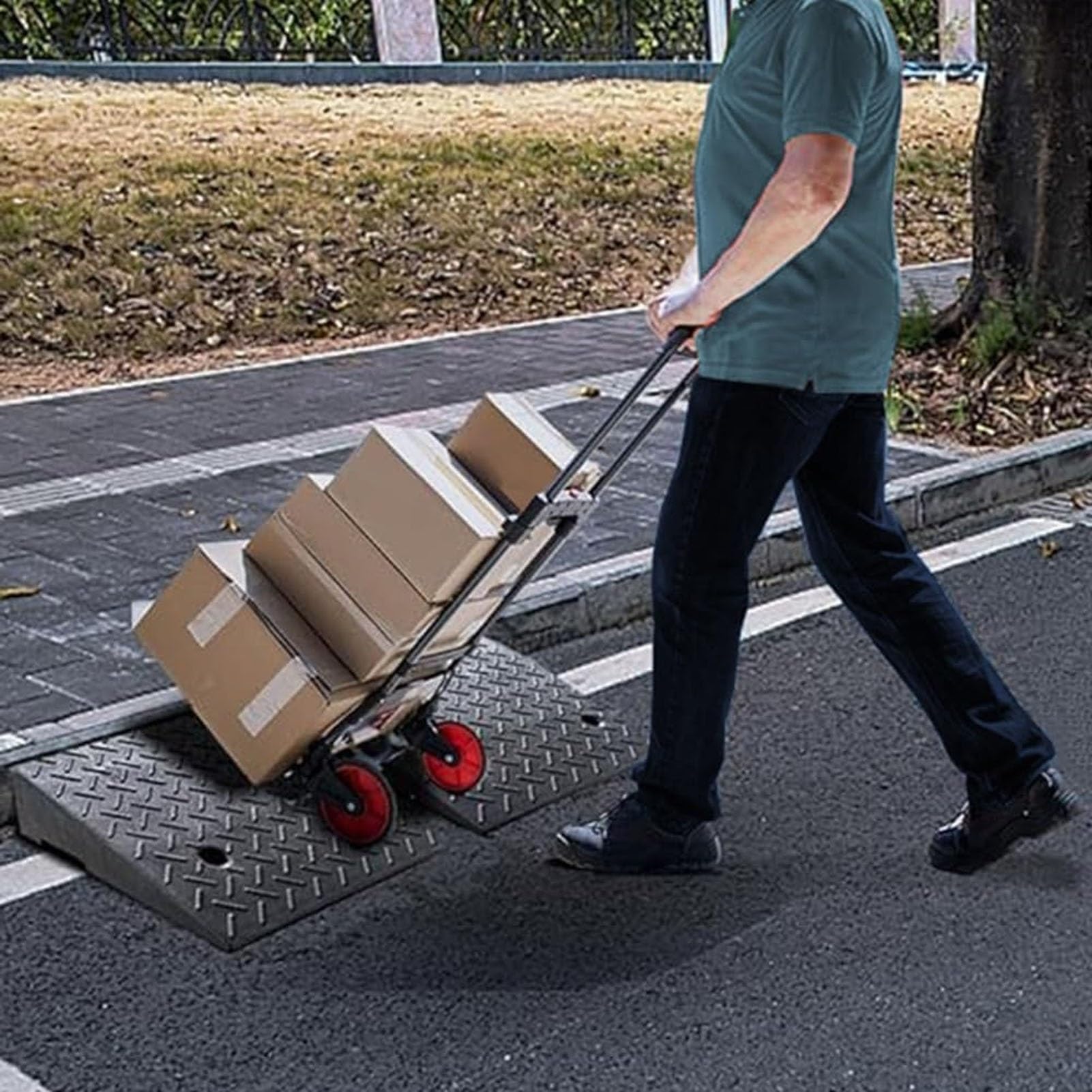 Gumowa rampa progowa, rampa dla wózków inwalidzkich o wysokości 15 cm, antypoślizgowa teksturowana powierzchnia Krawężnik podjazdowy dla samochodów osobowych, ciężarówek, skuterów, rowerów