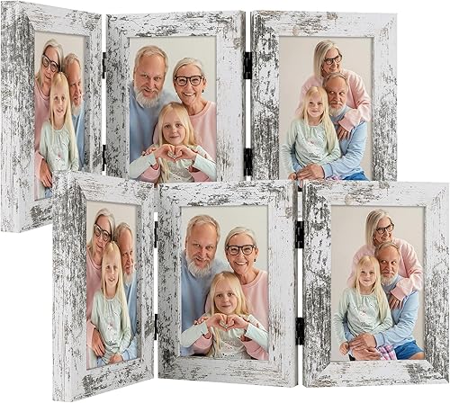 Miniatura 8 de Frametory, Marcos de fotos triples de 4 x 6 con bisagras para collage de 3 fotos, tres marcos de fotos, marco de escritorio múltiple con vidrio