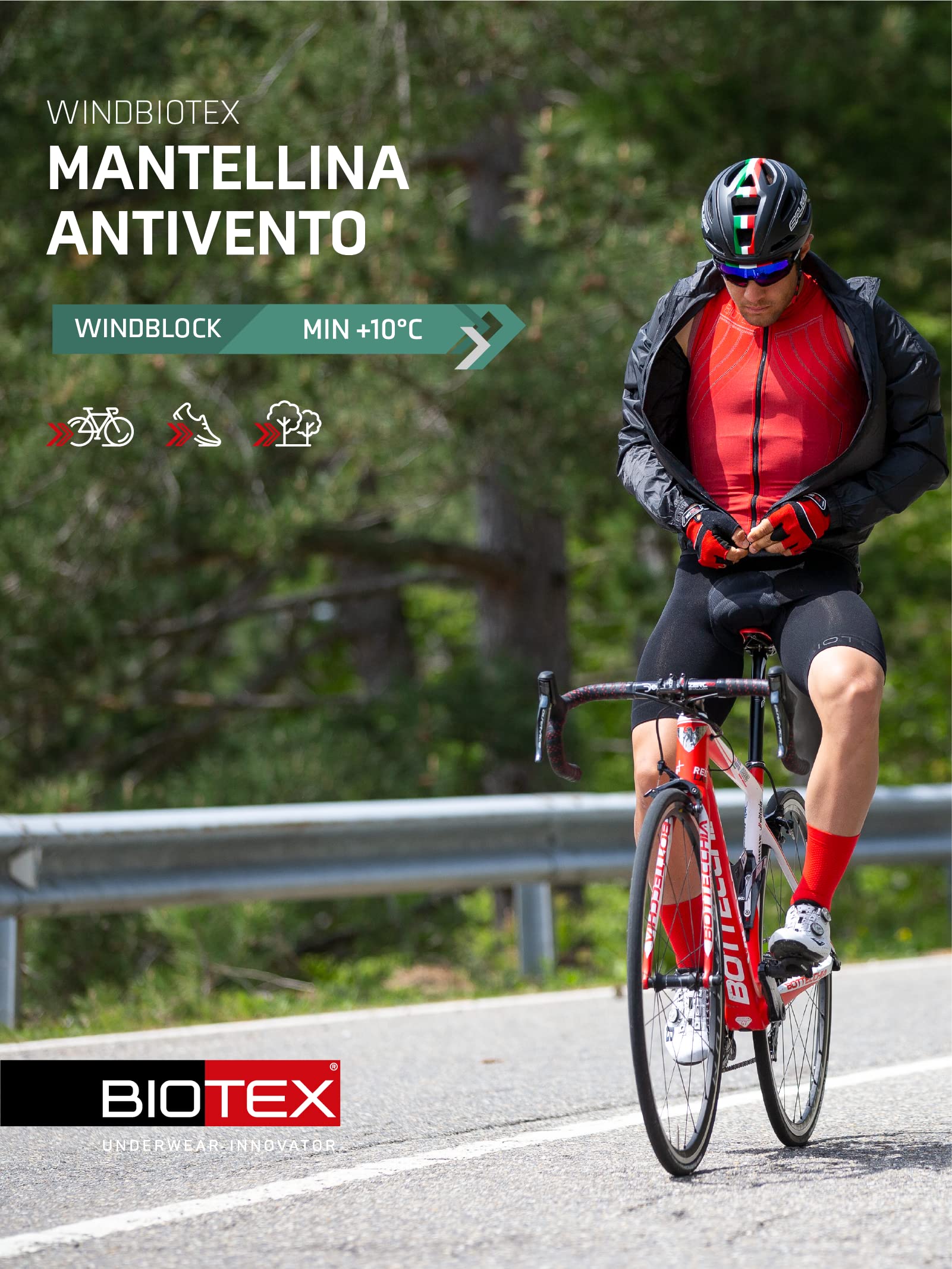 BIOTEX Mantellina X-Light Unisex Antivento e Traspirante, Giacca Traspirante e Ripiegabile per Ciclismo e Running