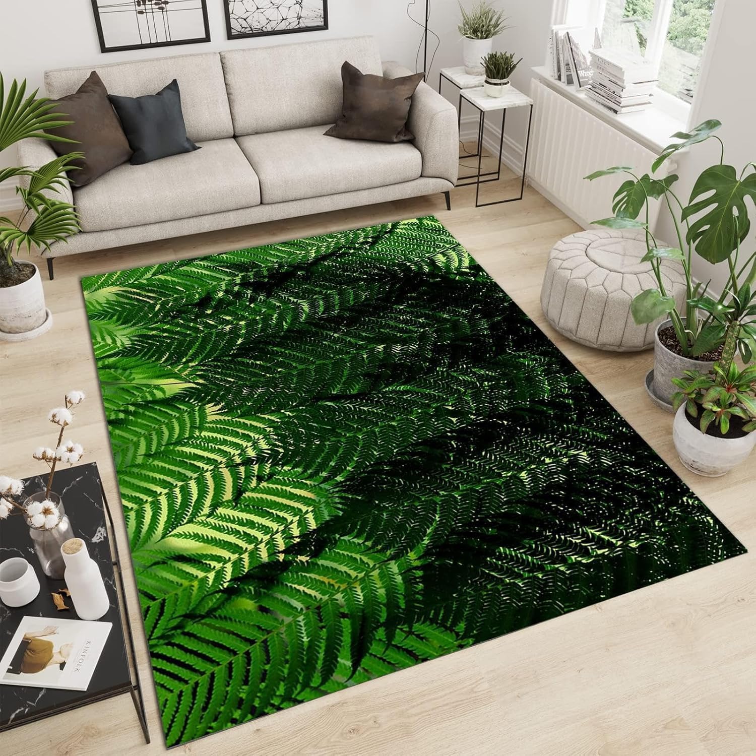 Tapis de salon plantes vertes pour chambre et entrée au design tropical 3D
