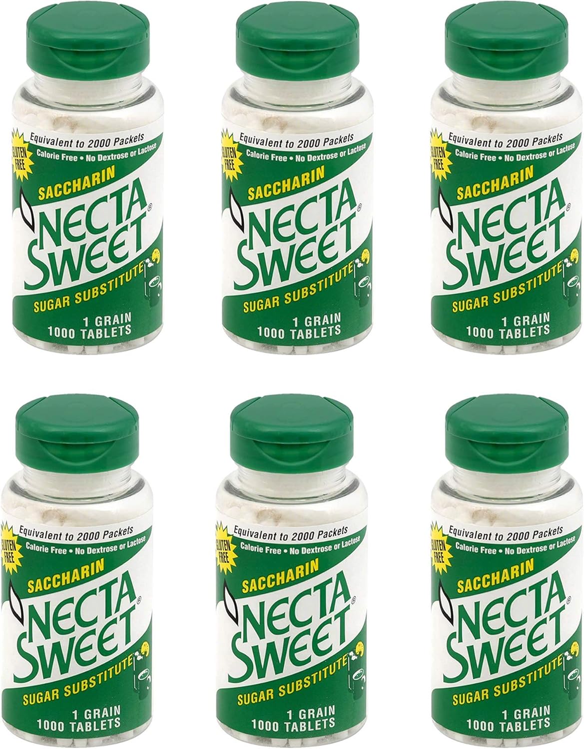 Necta Sweet Saccharin Tablets, 1 Grain, 1000 Tablet Bottle (Pack of 6