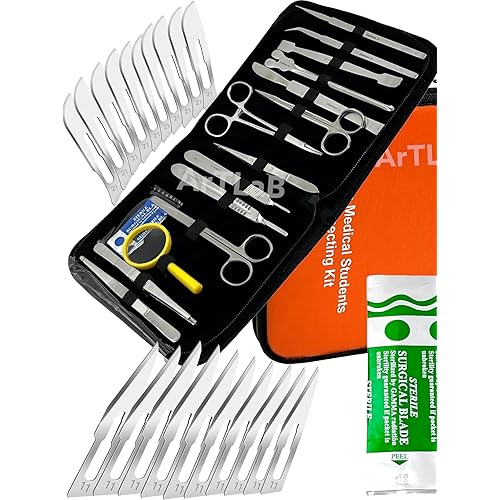 New Premium Stainless Steel Biology Lab/Anatomy/Medical Student Dissection Kit Set - Scalpel Knife Handle,Blades, Forceps, Scissors and Tweezers- Medical Students and Veterinary (Set of 34 Each)