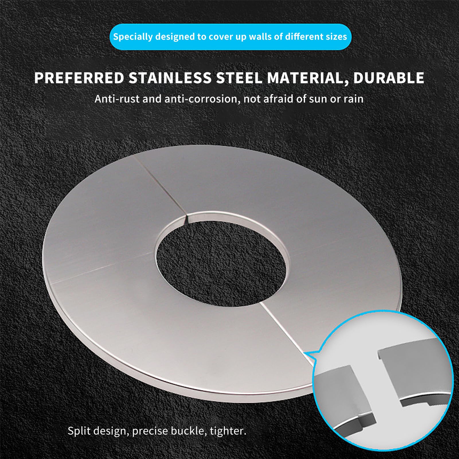 Set di 4 rosette per tubi di riscaldamento, in acciaio inox, 43 mm, impermeabile, motivo diviso, autoadesivo