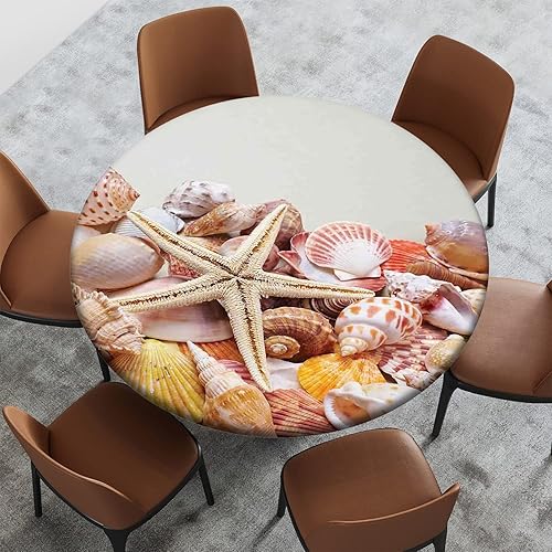 Miniatura 10 de Mantel con patrón de playa, borde elástico, impermeable, lavable, para mesas redondas de 22 a 27 pulgadas