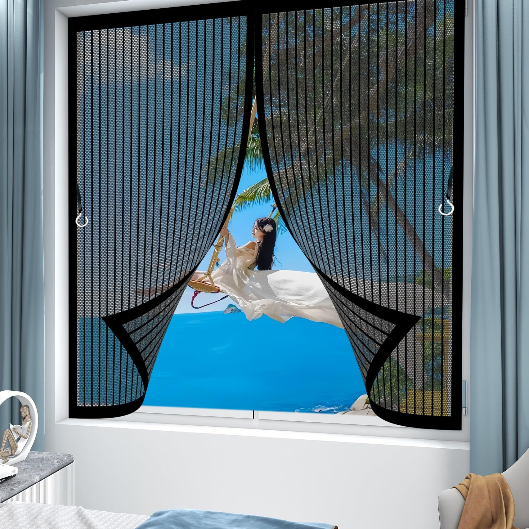 Congcli Black Magnetic Screen Curtain Heavy 114X112cm Magnetic Closure, Easy To Install, Insect Protection Curtain Mesh Customizable For Keeping Out Flies & Bug,