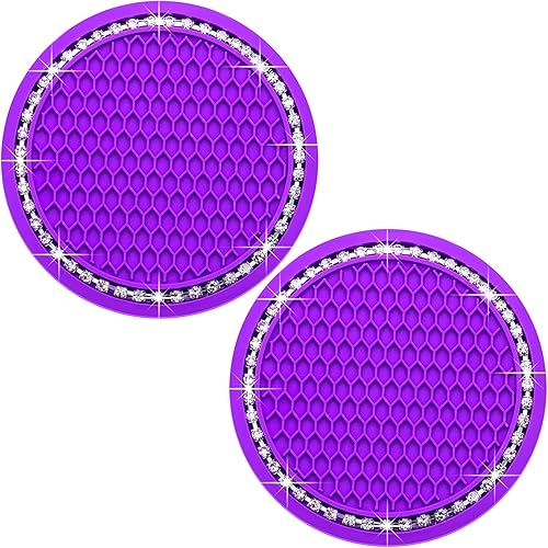 Miniatura 12 de 4 posavasos con brillantes para portavasos, 2.75 pulgadas, insertos para portavasos de auto, silicona suave antideslizante a prueba de golpes, Negro
