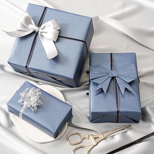 Miniatura 5 de Juertime - Papel de regalo mate azul marino - Papel de regalo reversible perlado-lustre perfecto para bodas, San Valentín, cumpleaños, Navidad, día