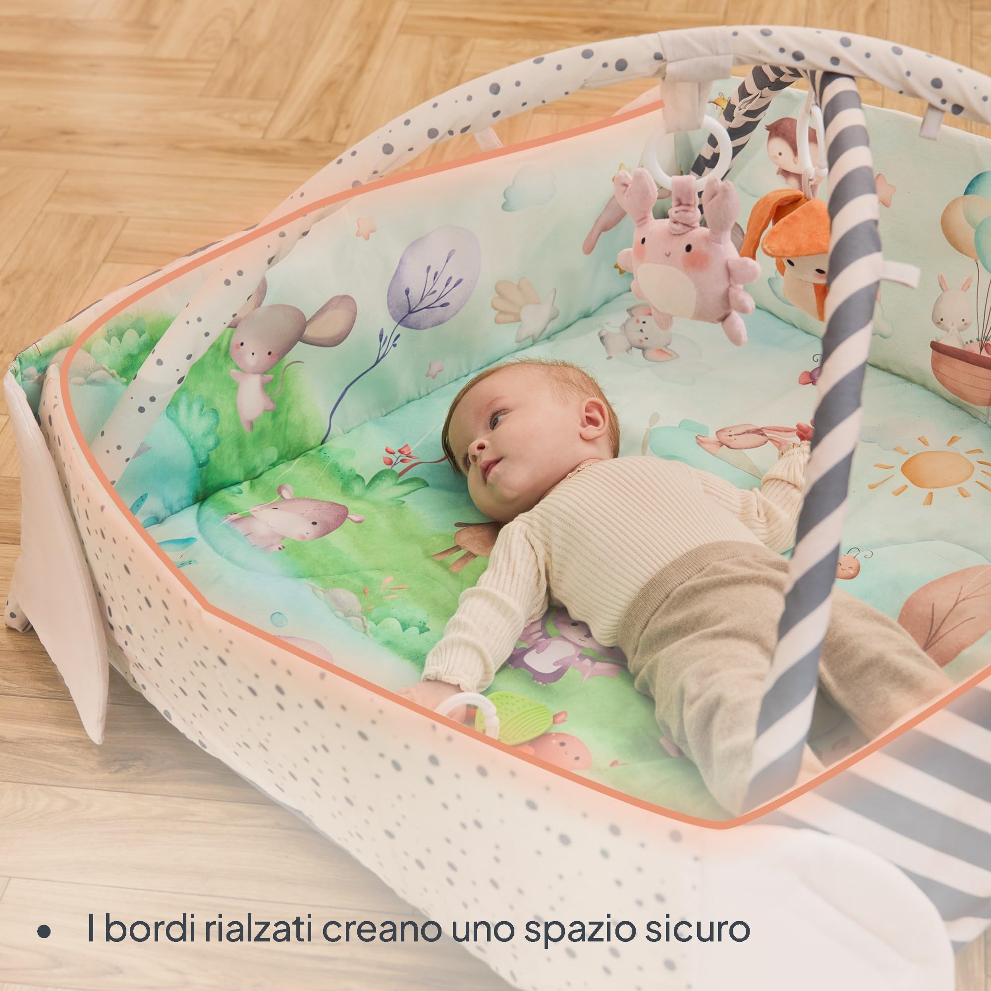 LIONELO Anika Natural Palestrina Neonato in Bambù con 8 Giochi Rimovibili | Dalla Nascita, con Arco Giochi e Cuscino Tummy Time
