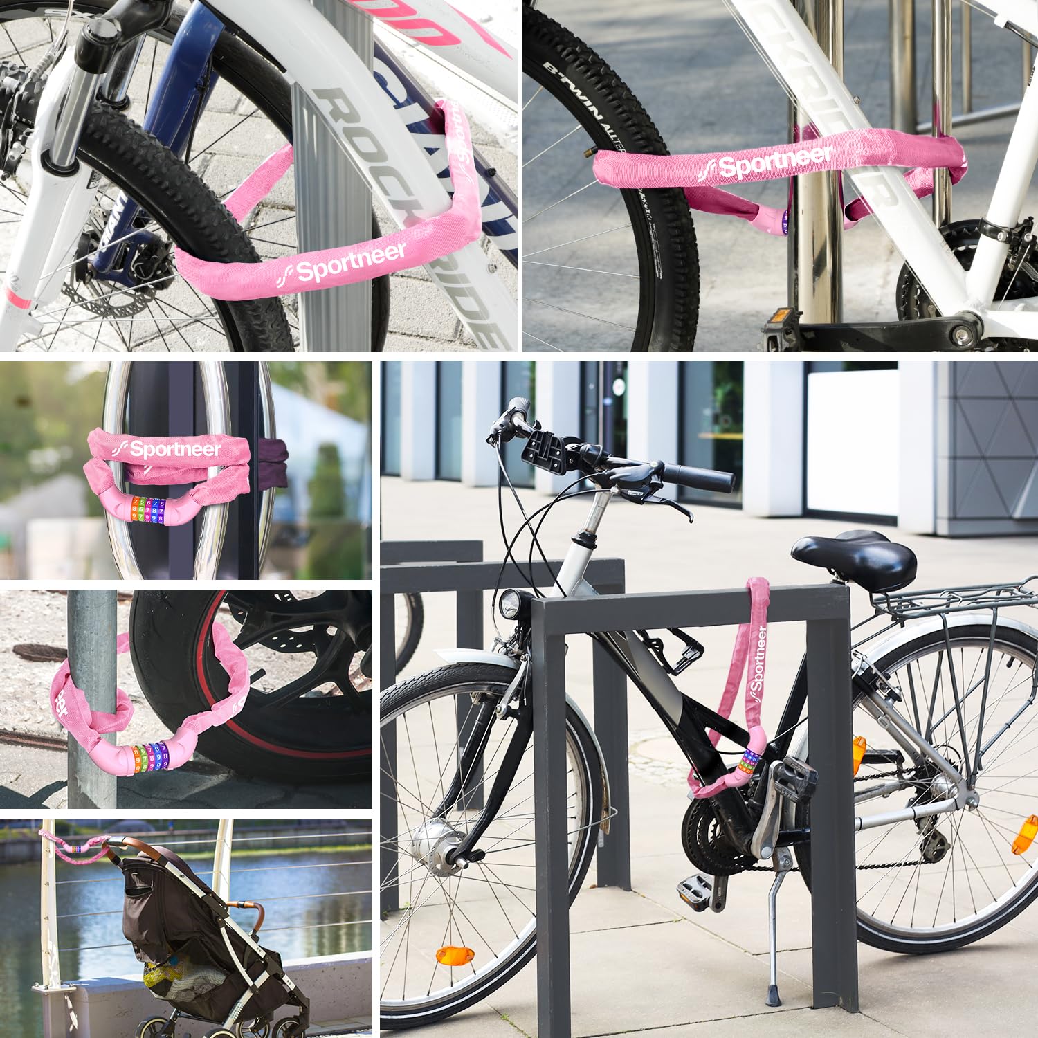 Sportneer Blokada rowerowa, zabezpieczenie łańcucha rowerowego, 5-cyfrowe, resetowalne, szyfrowe, antykradzieżowe, 7 mm x 975 mm