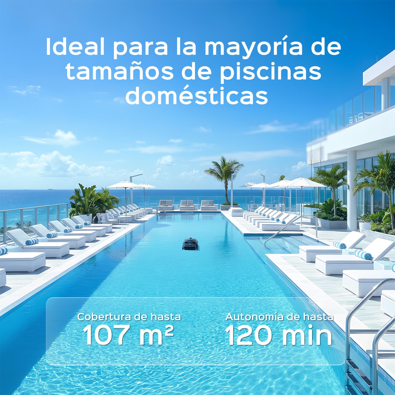 WYBOT B1 Robot de Piscina Inalámbrico, Limpia Fondo y Paredes 120 Min Autonomía para Piscinas Enterradas Y sobre Suelo, App, Dos Cepillos Laterales, Negro