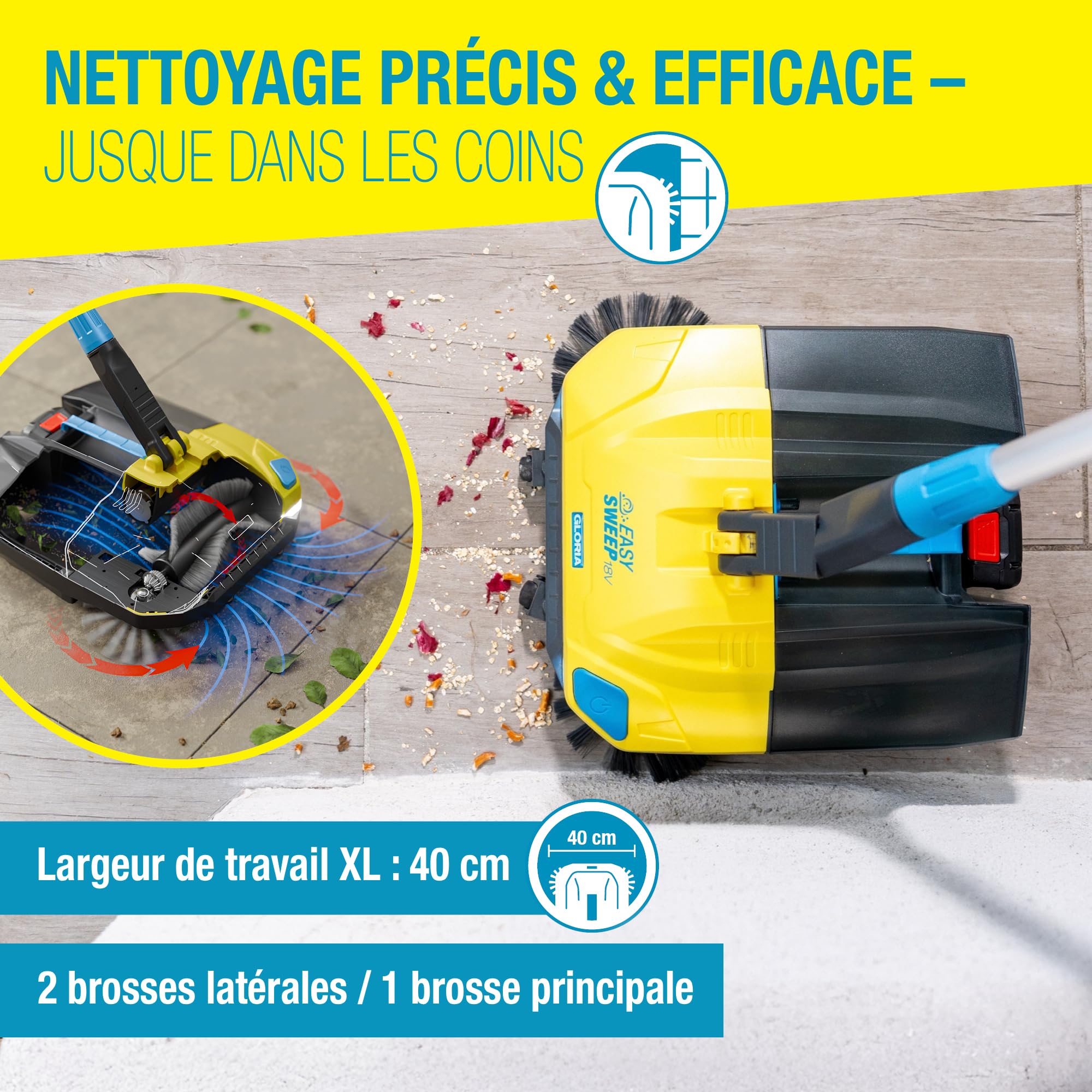 Gloria Balayeuse EasySweep 18V | Compatible Batterie Bosch 18V (Outil Seul)