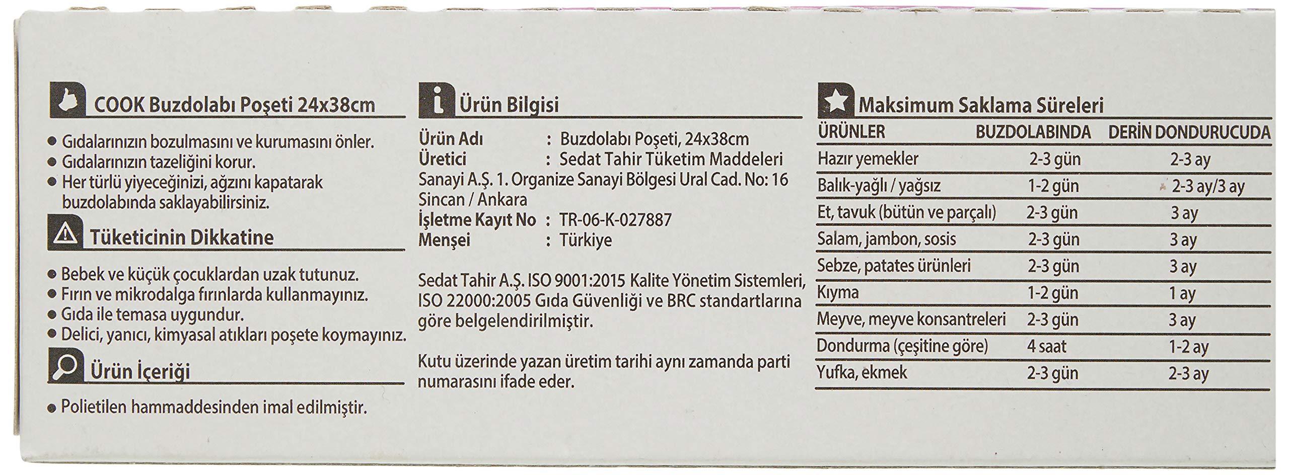 Cook Ekonomik Buzdolabı Poşeti, Orta Boy, 24 x 38 cm, 50 Yaprak