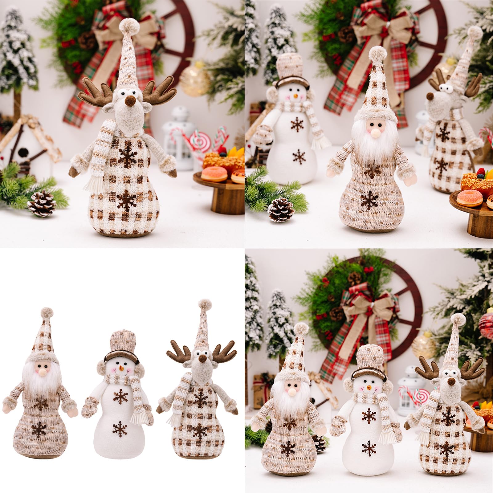 Juguete de peluche de doble nivel para Navidad, muñeco de nieve, ciervo, decoración de accesorios de exhibición para el hogar, tienda