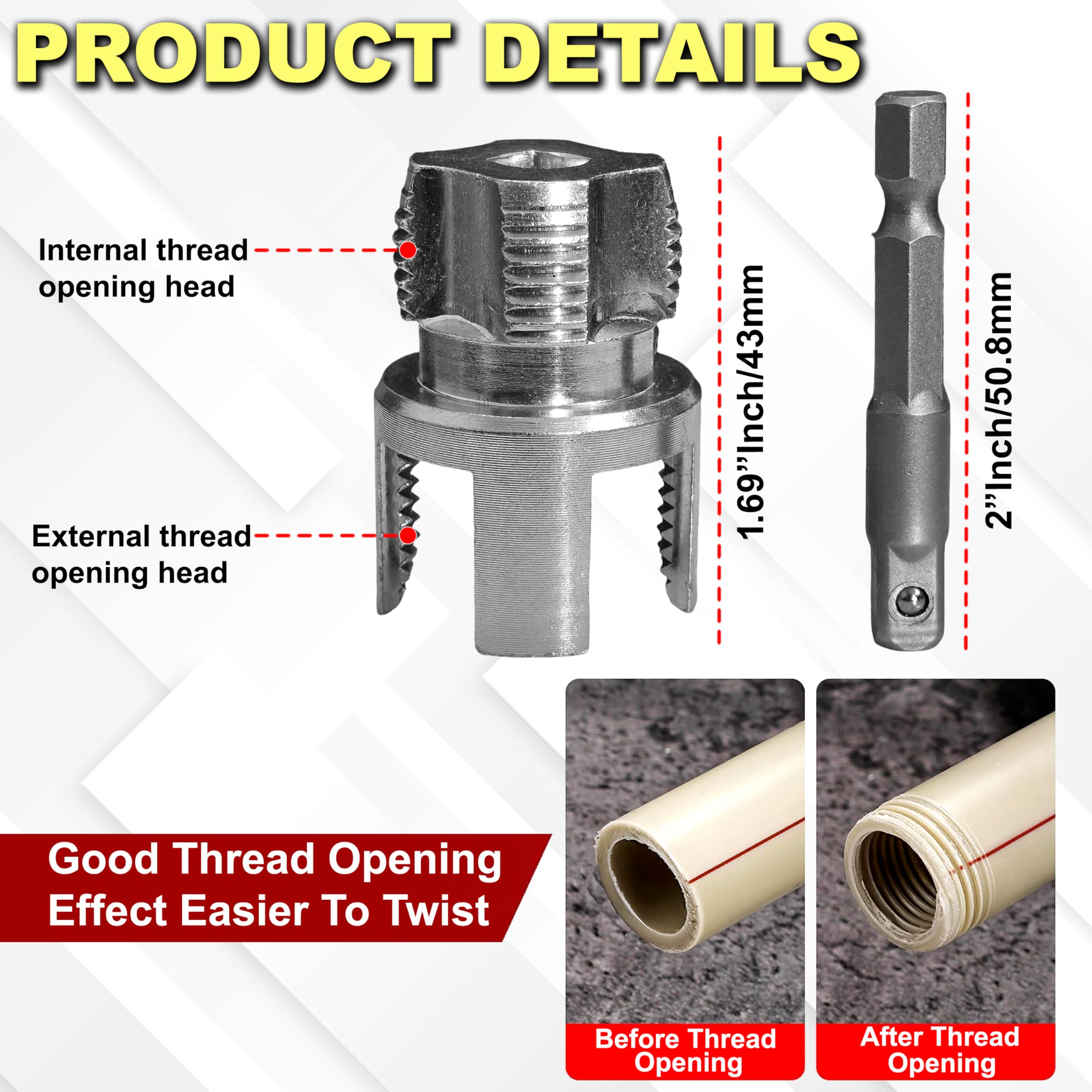 Digital Craft Pipe Threading Die Head for Electric Drill, 3/4" NPT Carbon Steel Pipe Threader with Hex Shank for Plumbing, Smooth Accurate Thread Cutting Tool 2