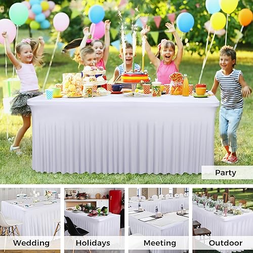 Vista 43 de Babenest Paquete de 1 falda de mesa de elastano negro de 6 pies para mesas rectangulares, resistentes a las arrugas, con volantes, para ferias