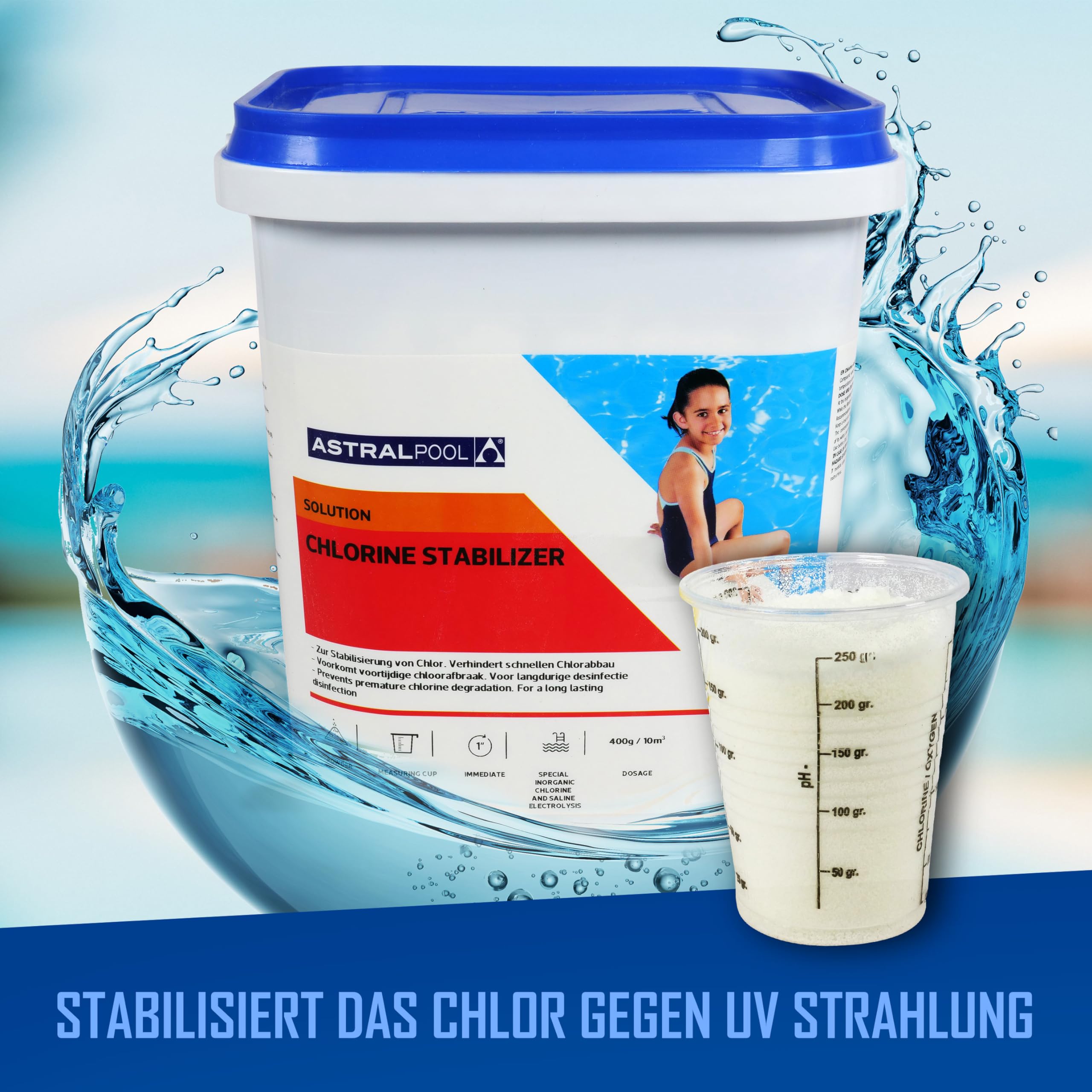Astral Pool Chlor Stabilisator 4,5 kg - Verhindert Verlust von Chlor - langsam & rückstandsfrei löslich - Pulver - Ideal für Pools mit Salzelektrolyse
