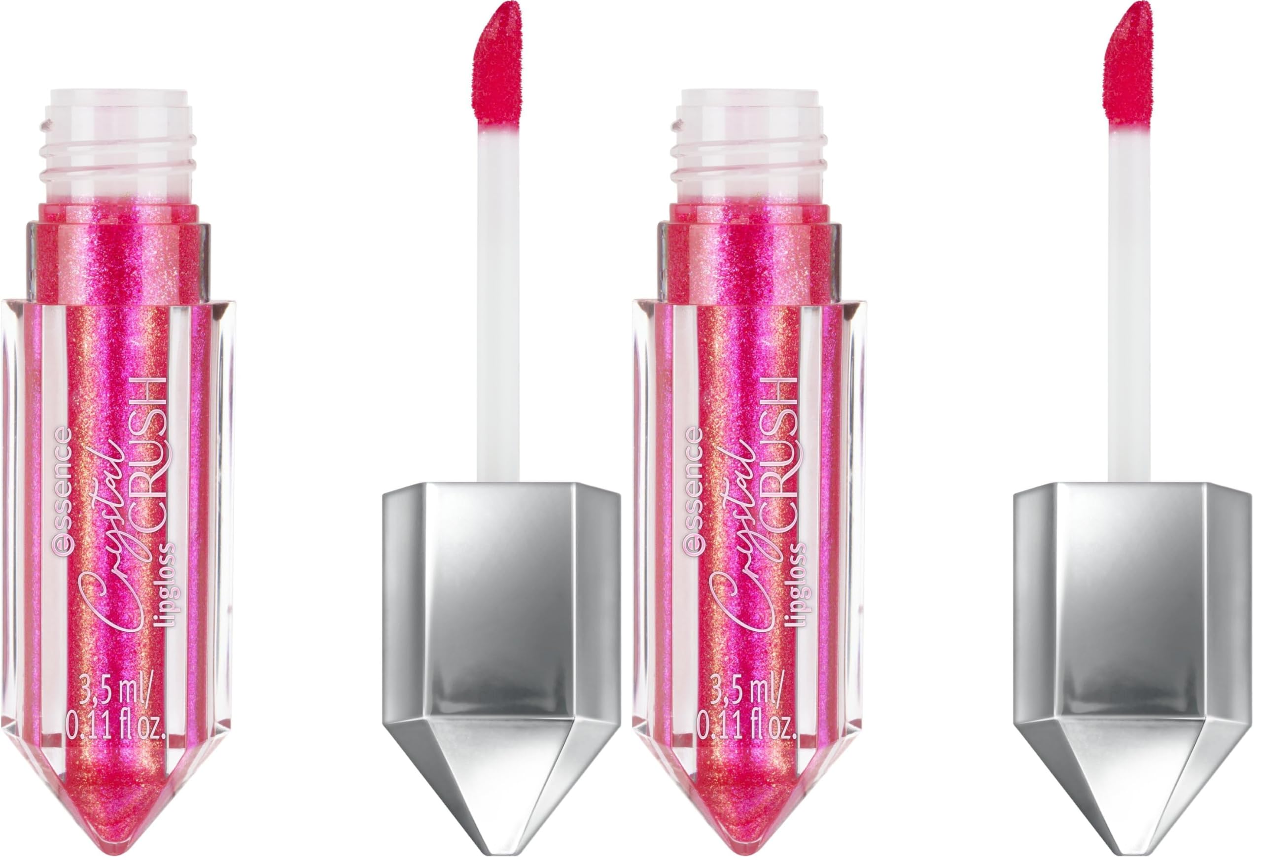 essence CRYSTAL CRUSH lipgloss, Nr. 01, Pink, natürlich, glänzend, schimmernd, vegan, ohne Parabene, ohne Mikroplastikpartikel, Nanopartikel frei, 2er Pack (3.5ml)