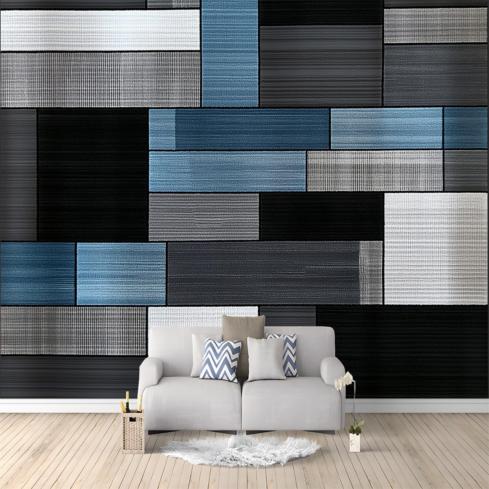 Mural Wallpaper Geometric Squares Gray Black 500x280 cm Wall Mural Photo Wallpaper, Non-Woven Art Print Fleece Wall Mural Decoration Poster, for Bedroom Living Room TV Backdrop
