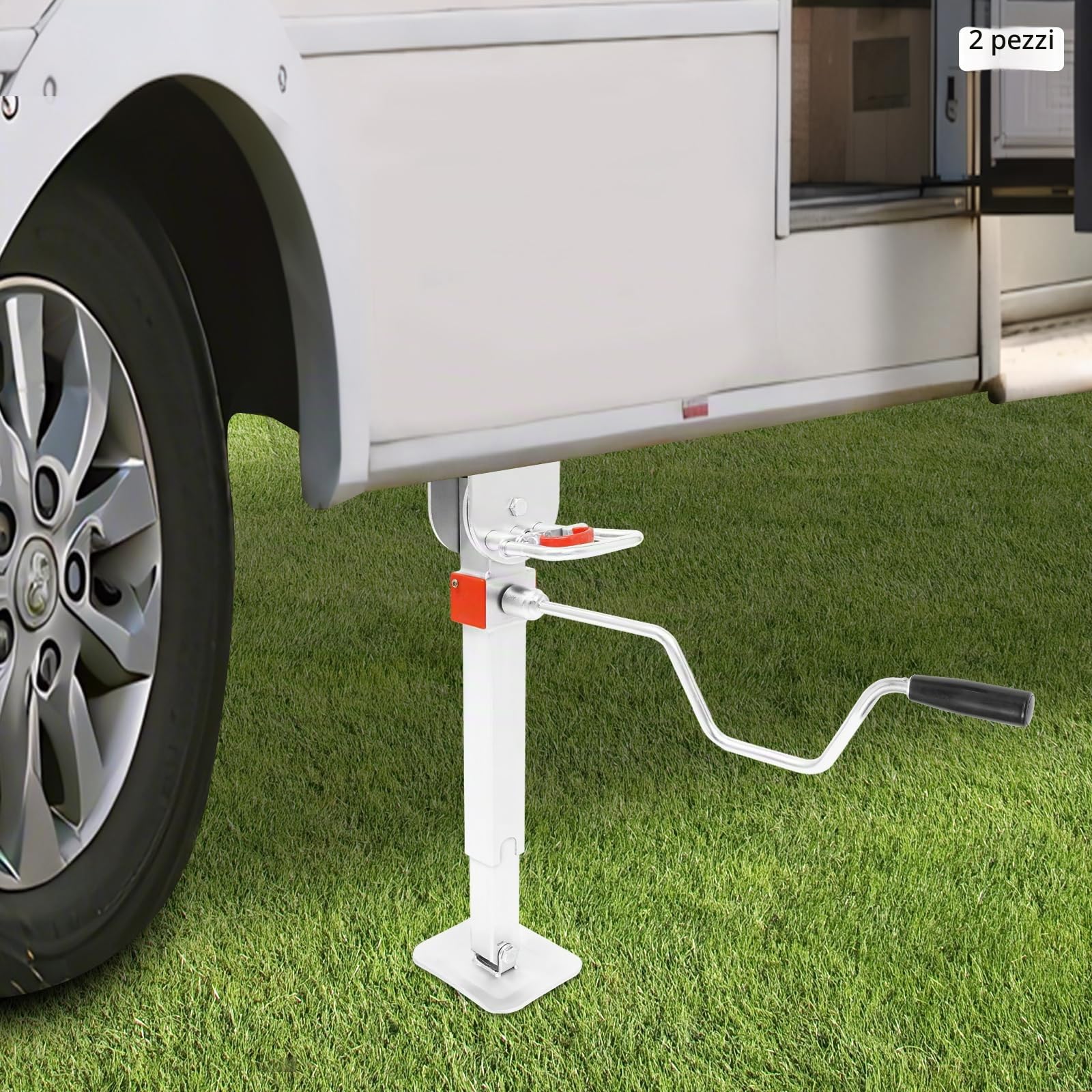 2 martinetti manuali per rimorchio regolabili da 42 a 56 cm con manovella | Acciaio al carbonio, staffa ruotabile a 90°, portata statica fino a 2 t, per caravan, camper e roulotte