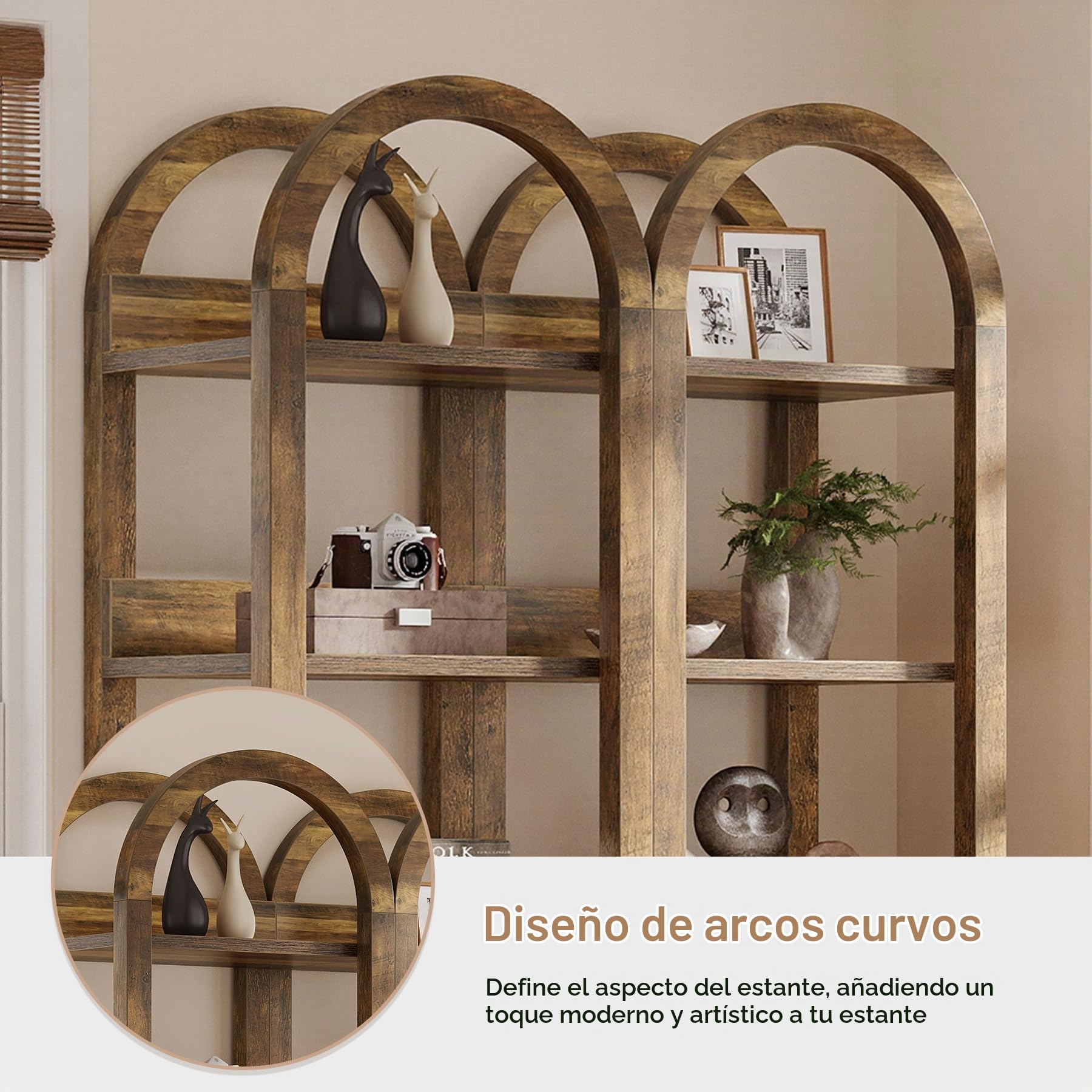 Tribesigns Estantería de 6 Niveles Alta 180 cm Pulgadas, Arqueado Madera Estantería Eelgada con Estantes de Almacenamiento Abiertos, Estante de Esquina para Sala, Oficina, Dormitorio