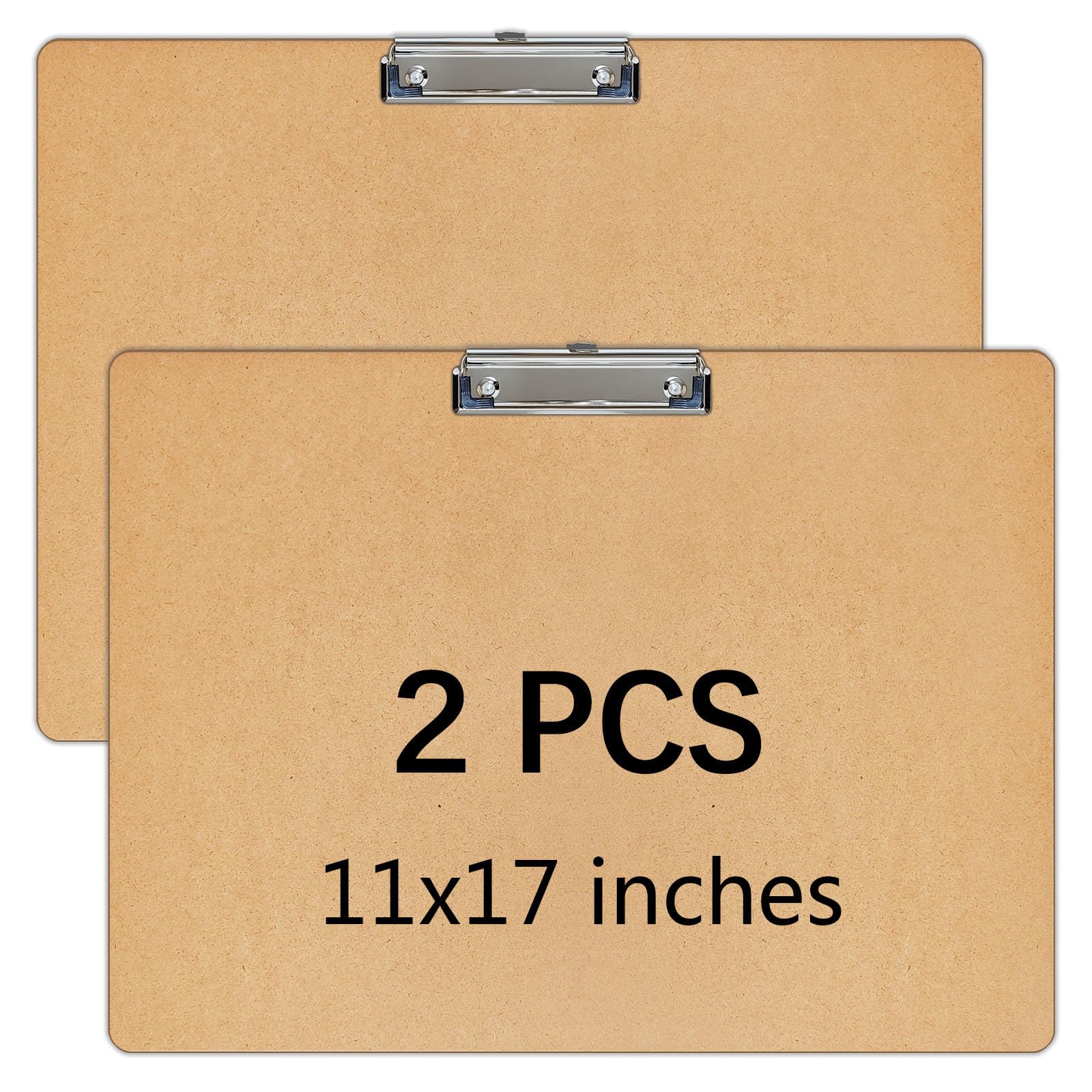 2 portapapeles de gran tamaño de 11 x 17 pulgadas, tacos de madera con clips de perfil bajo para dibujar, dibujar y tableros de arte, lapeado horizontal de madera, diseño horizontal (3 mm de grosor)