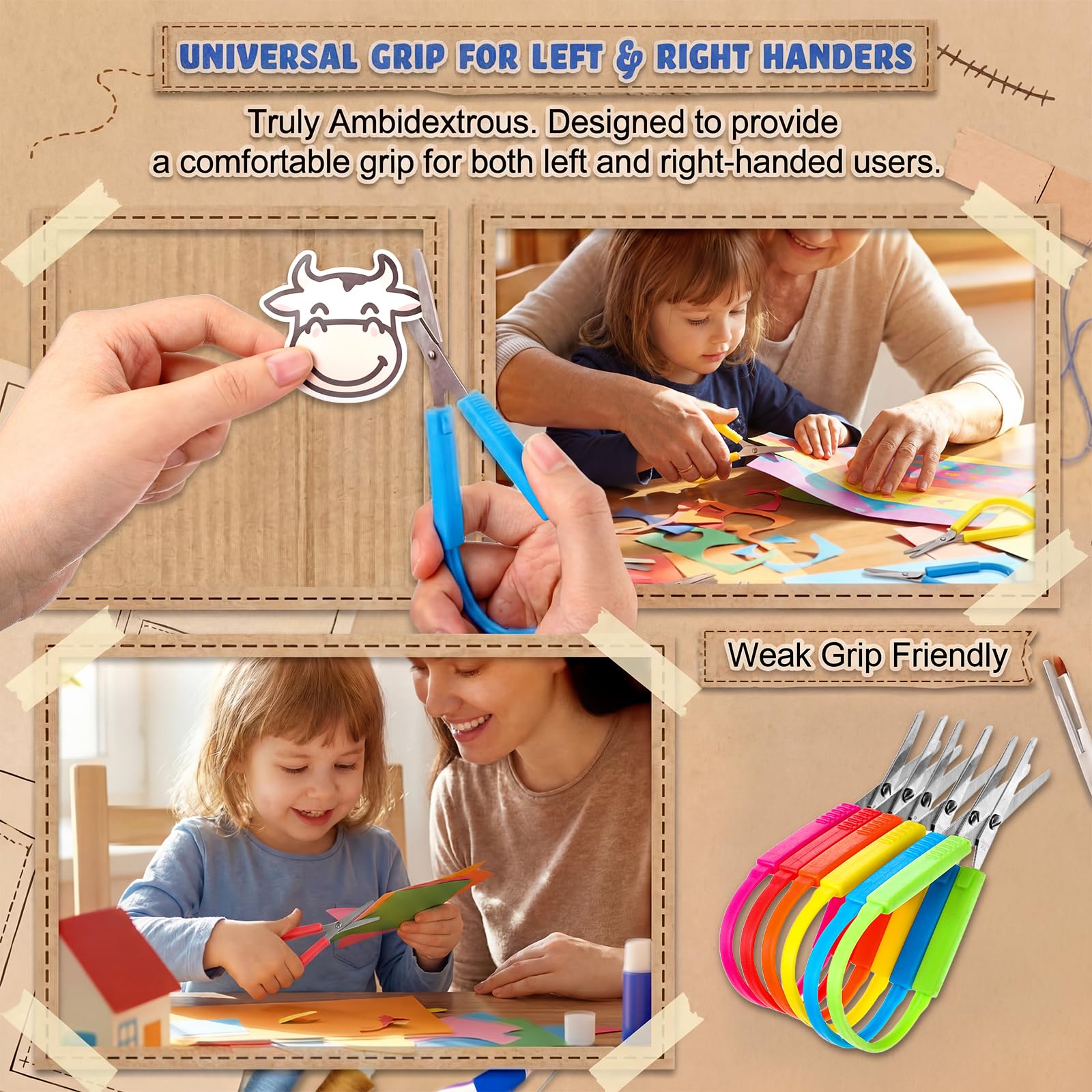 Honoson 50 Packungen Schlaufenscheren für Kinder, 14 cm Griff, selbstöffnend, adaptiv, spezielle Bedürfnisse, Mini-Schere, rechte und linke Unterstützung, für Jugendliche und Erwachsene, bunt
