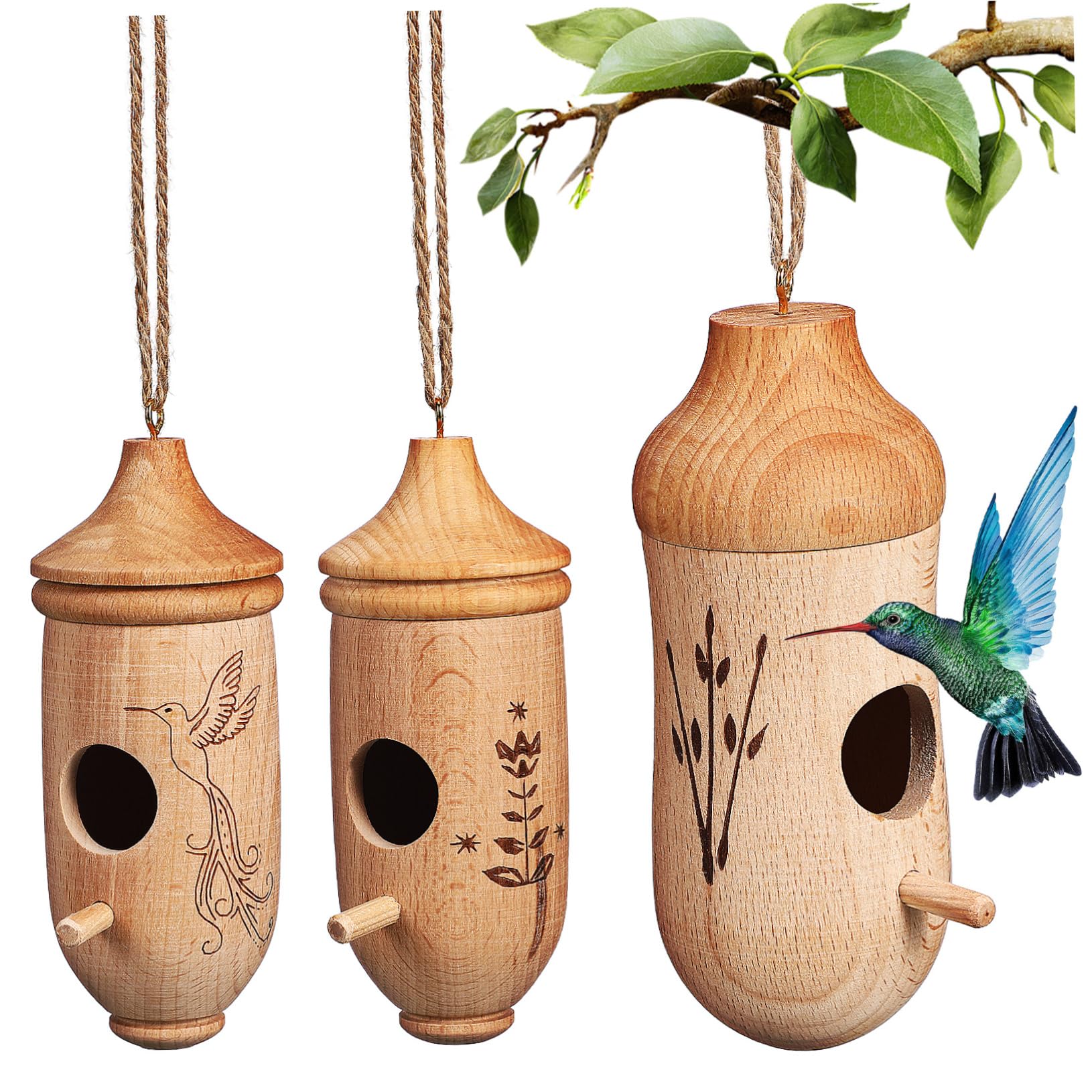 3stücke Holz-hängende Vogelhäuser Für Handgefertigte Nistkästen Aus Buchenholz Mit Ästhetischem Design Für Garten Und Außenbereich