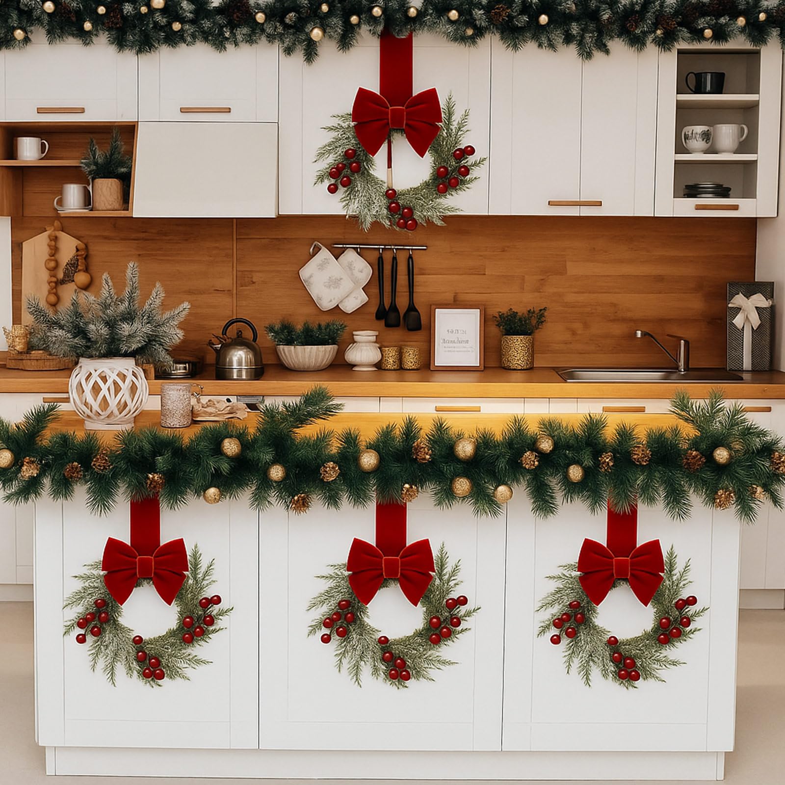 Lot de 18 anneaux de bougie de Noël artificiels, baies rouges et pommes de pin, couronnes de bougie, anneaux de décoration pour piliers, centre de table de mariage, décoration de table de Noël pour