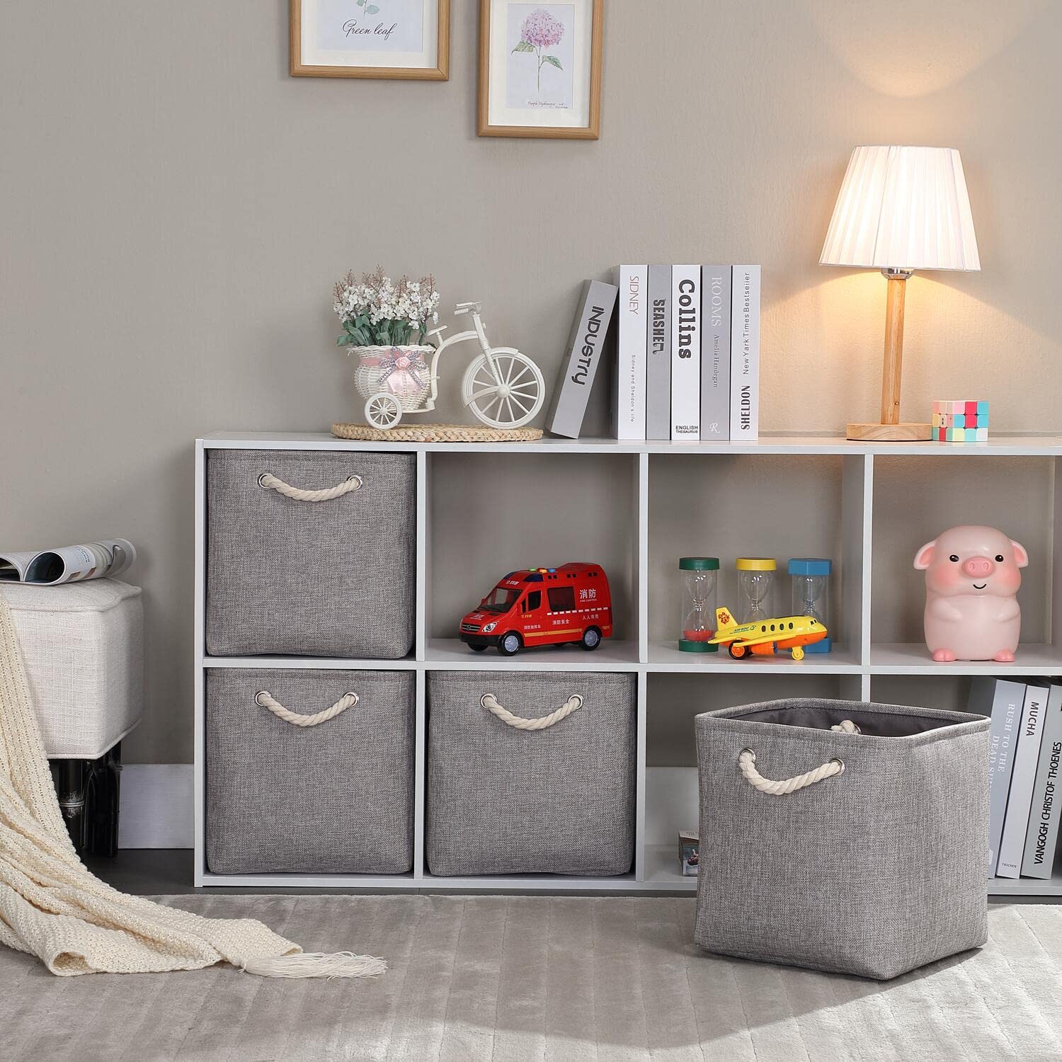 Mangata Scatole per Armadio Tessuto,33 x 38 x 33cm Scatola Porta Oggetti,Cestini in Tessuto di Grandi Dimensioni(Grigio, Confezione da 3)