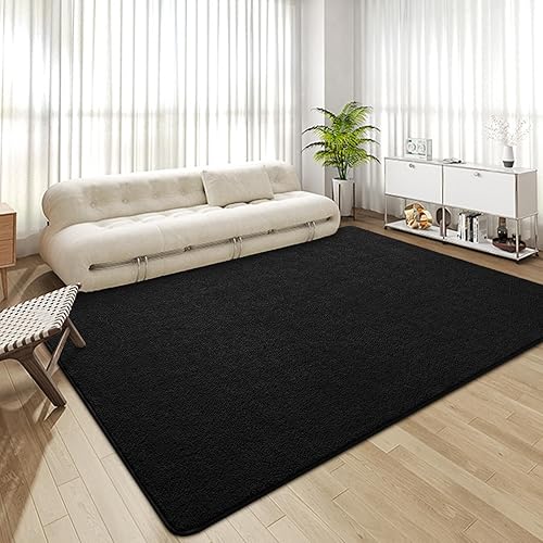 Miniatura 8 de Alfombras negras para dormitorio, sala de estar, 4 x 6 pies, alfombra de espuma viscoelástica para interiores, alfombras modernas y lavables para