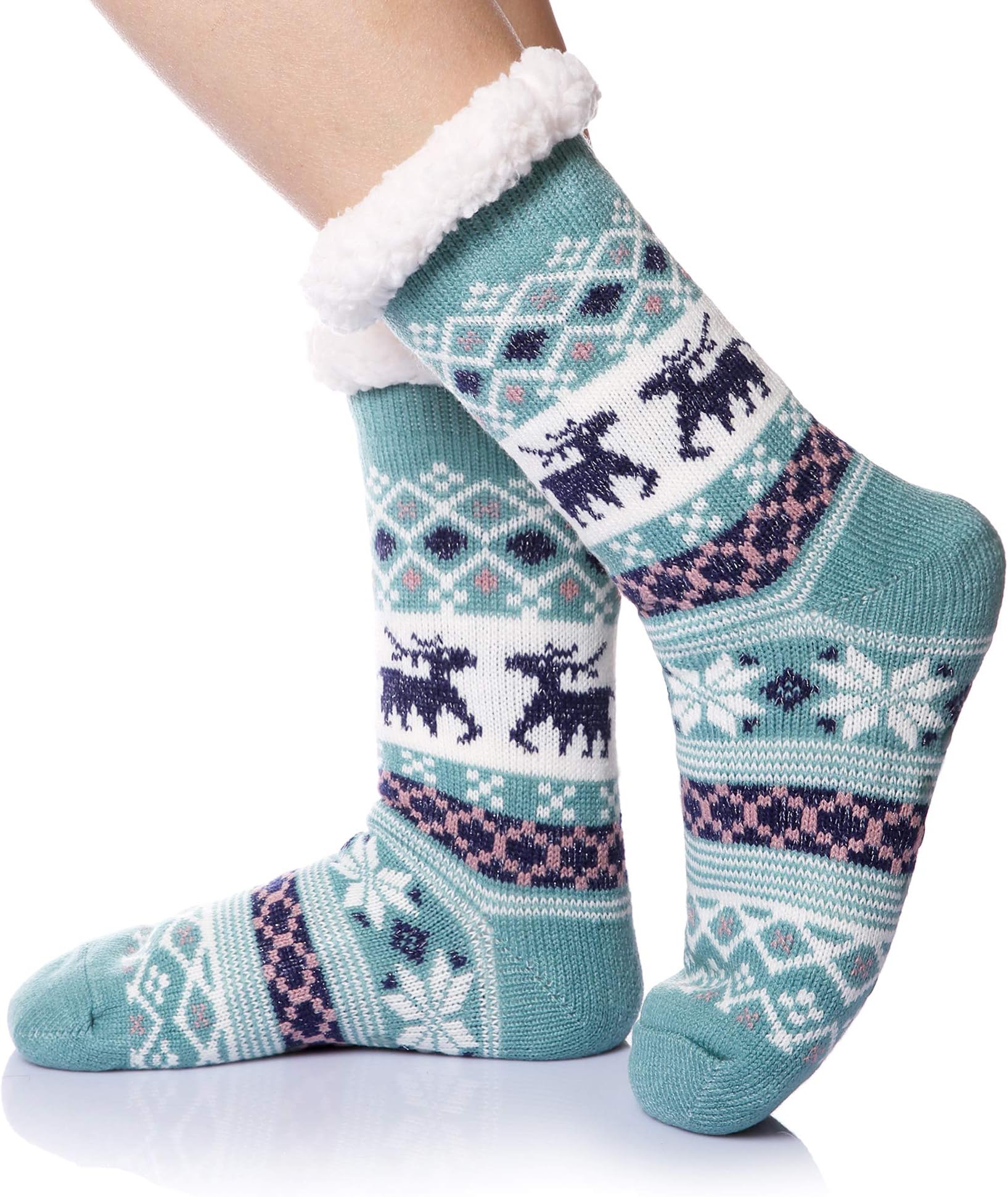 DoSmart Womens Fuzzy Slipper Socks Winter Thermal Snowflake Fleece Lining Christmas Stockings Fluffy Warm Indoor Home Socks