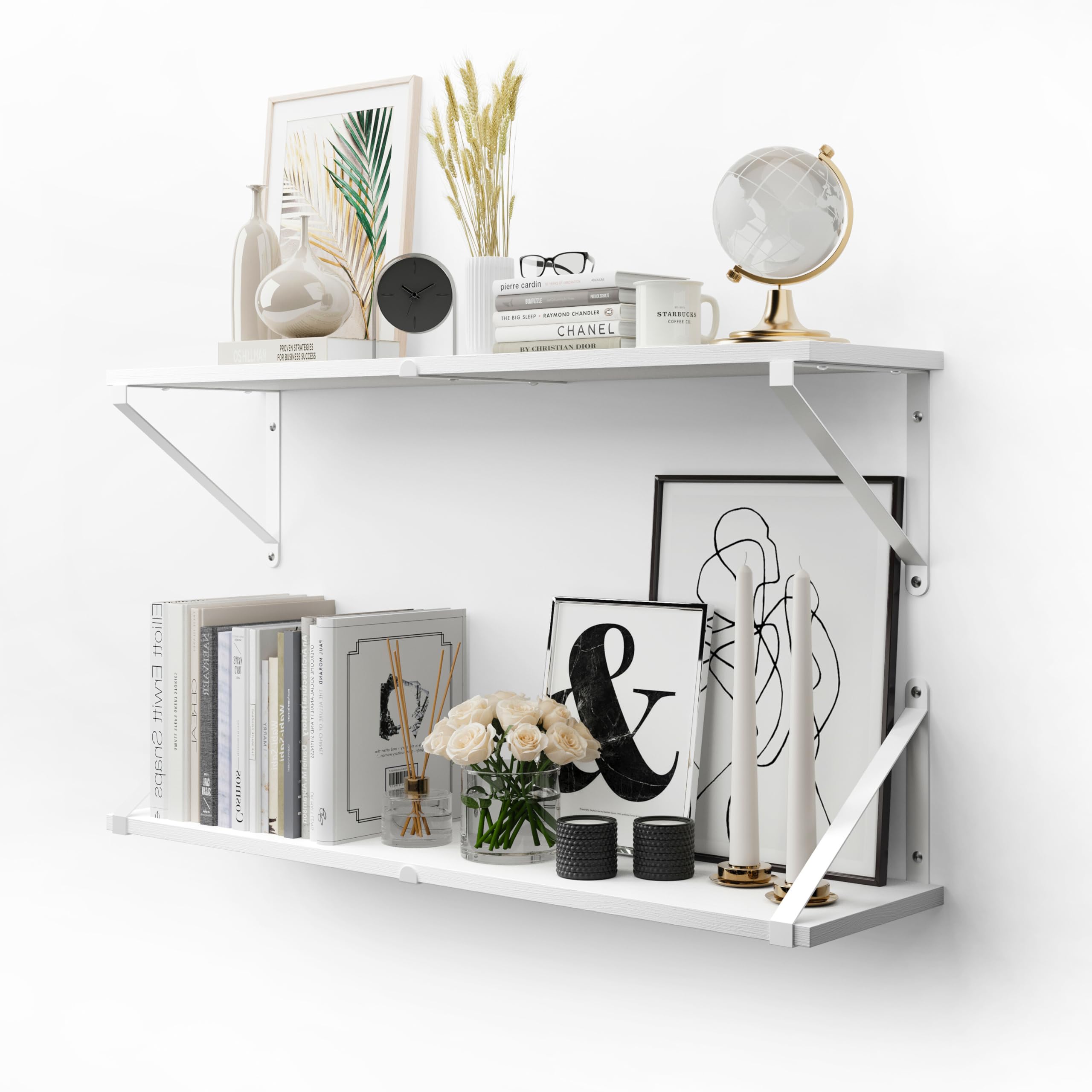CASSA ZENO Étagères murales suspendues pour le mur, lot de 3, 80 cm x 20 cm Étagère Bibliothèque pour chambre à coucher Salon Bureau Salle de bain Cuisine Bois rustique avec support métallique (blanc)