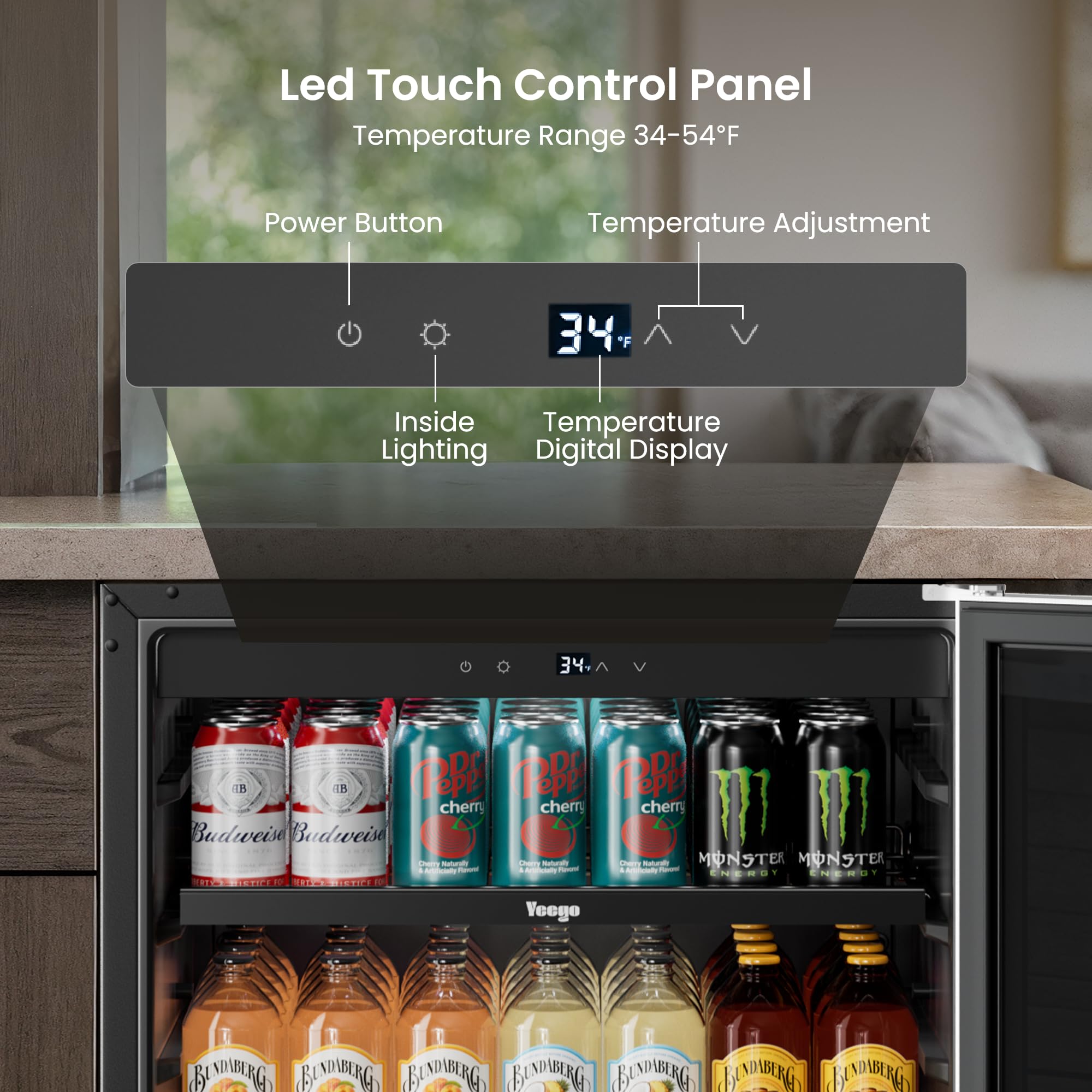 YEEGO 24 Inch Beverage Refrigerator, 160-Can Beverage Cooler With Lock & Auto Defrost, Stainless Steel Indoor & Covered Outdoor Beverage Fridge, Freestanding Or Under Counter For Beer, Soda & Wine on Fridge.com - View 2