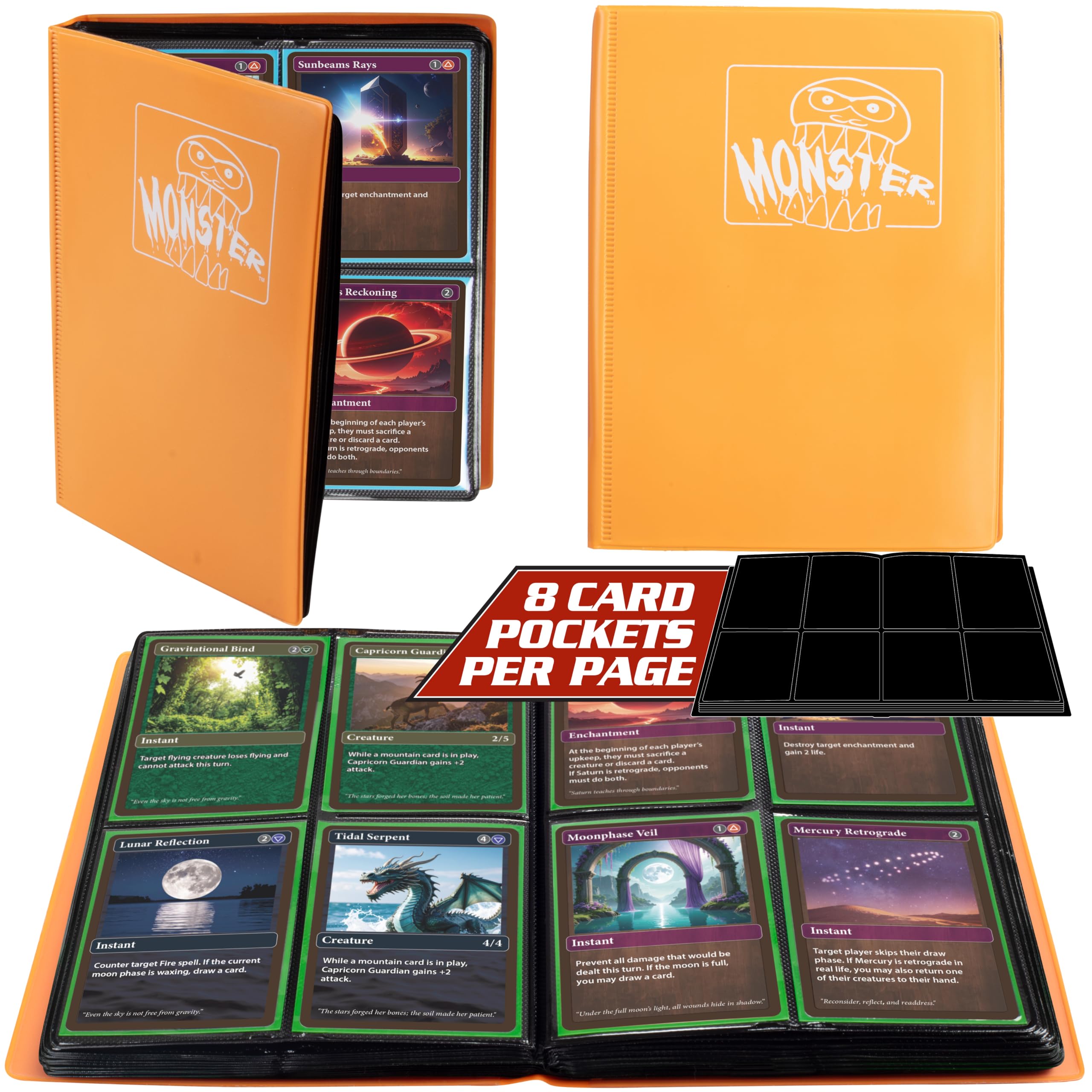 Binder - 4 Pocket Trading Card Album - Matte Orange (Anti-theft Pockets Hold 160 Yugioh, Pokemon, Magic the Gathering Cards)